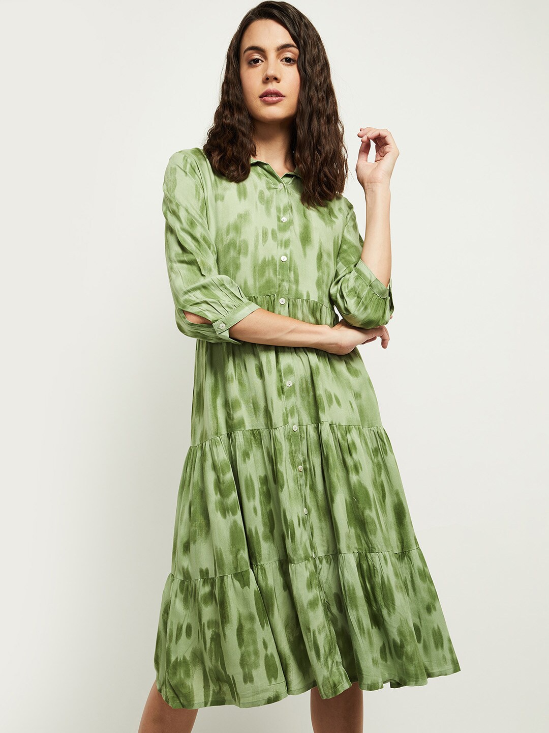 

max Green Tie & Dye A-Line Tiered Dress