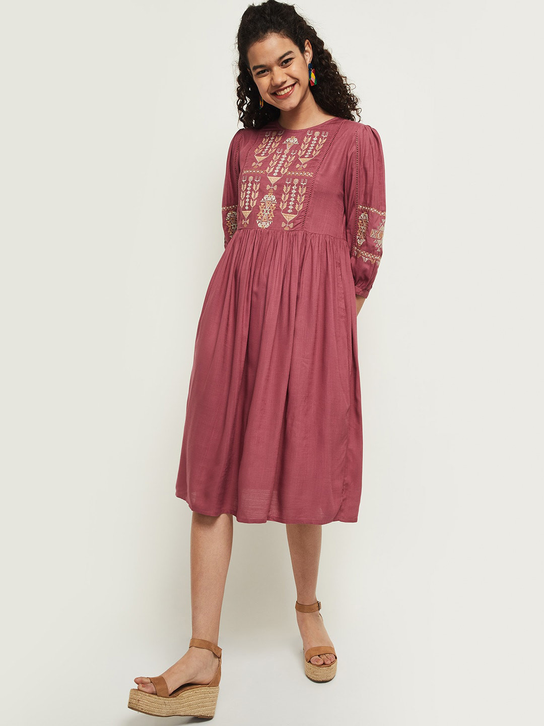 

max Pink Ethnic Motif A-Line Dress