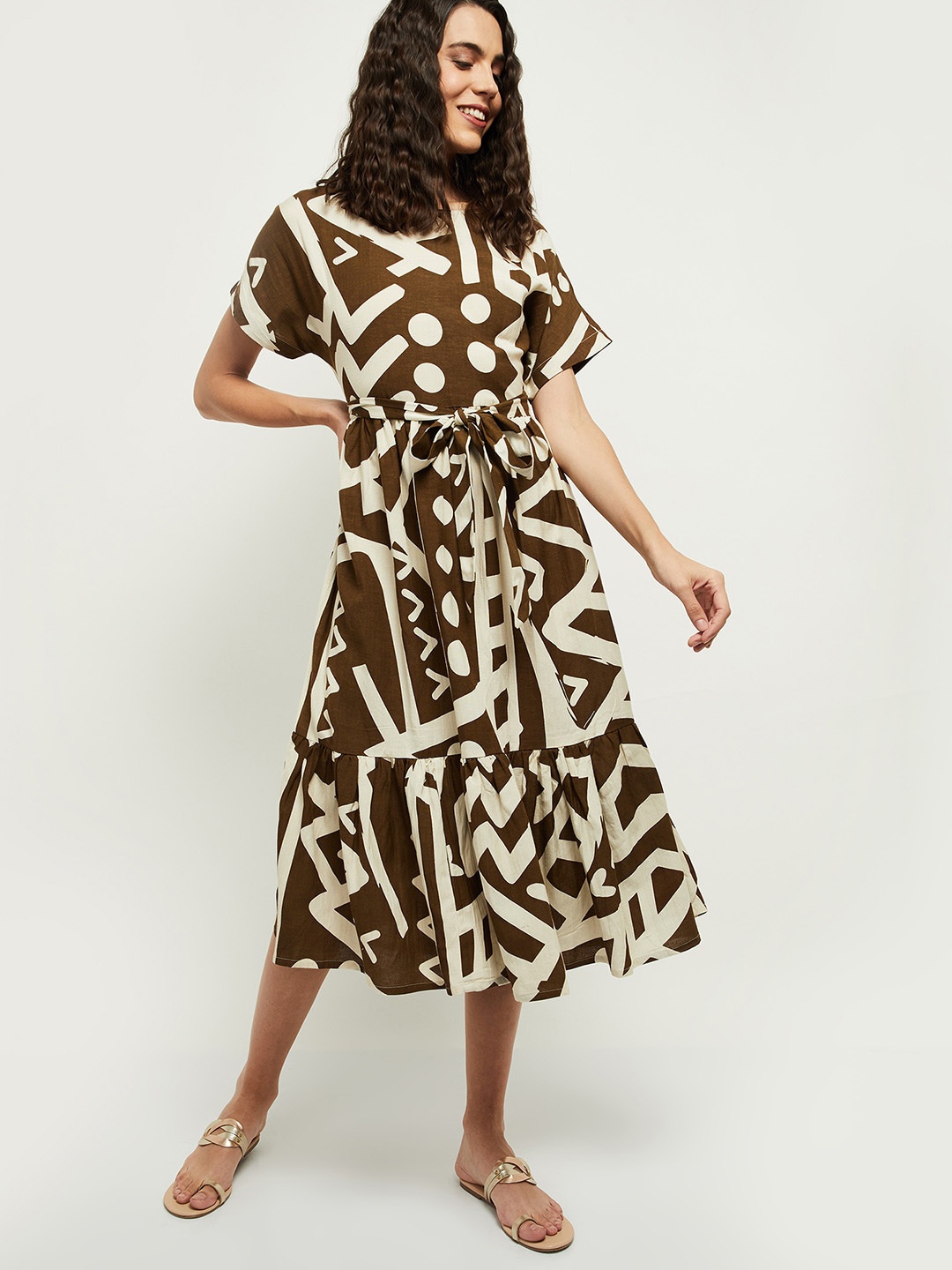 

max Woman Brown A-Line Midi Dress