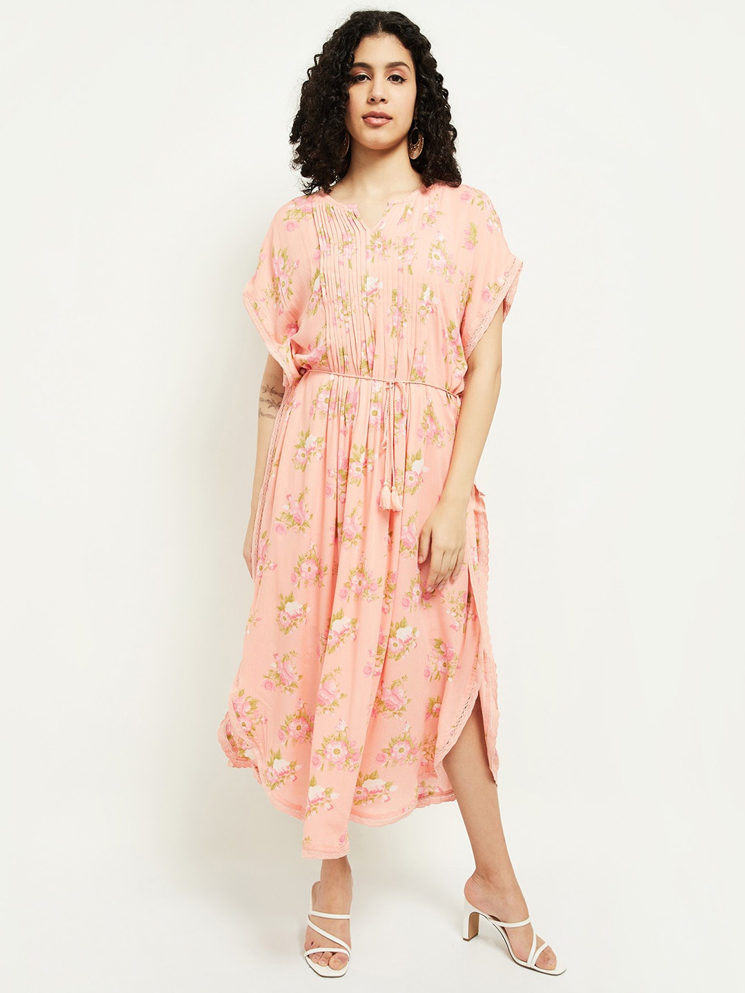 

max Women Pink Floral Kaftan Midi Dress