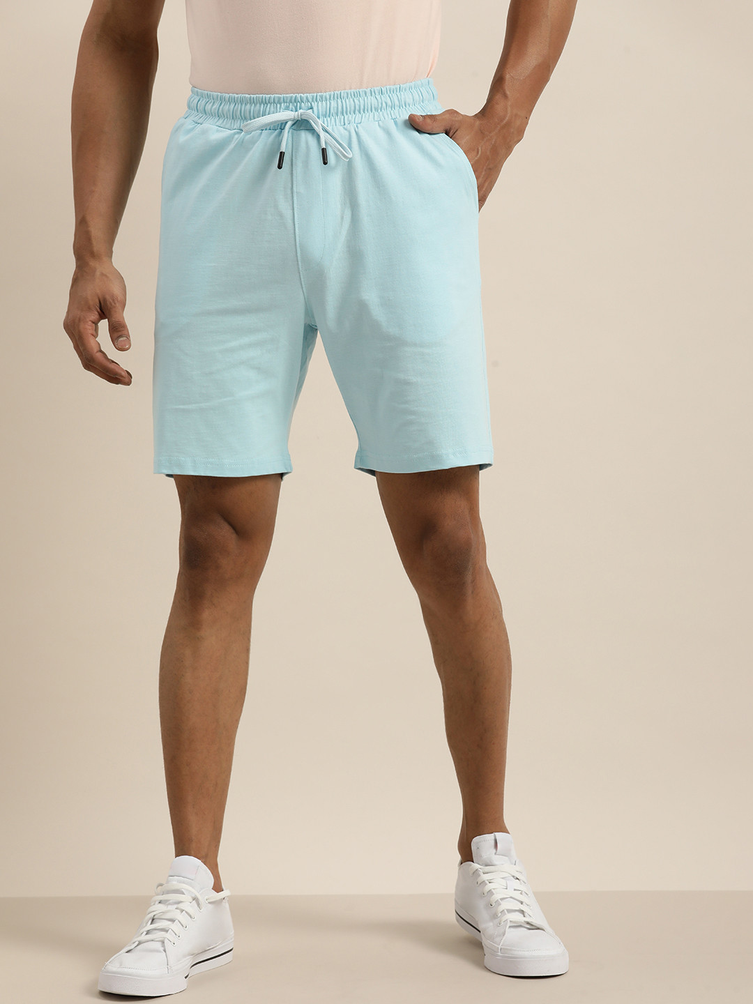 

ether Men Blue Solid Pure Cotton Shorts
