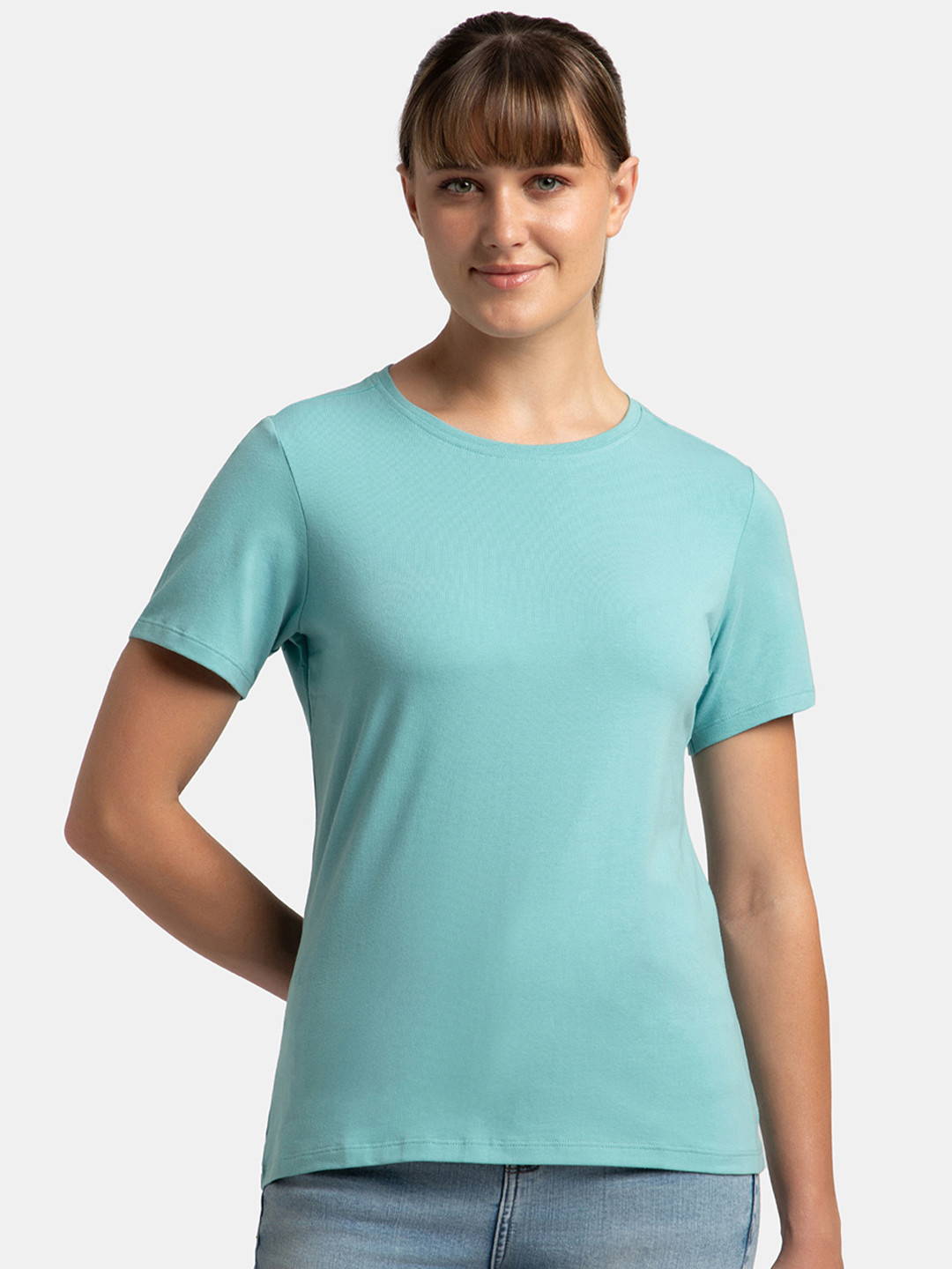 

Jockey Super Combed Cotton Relaxed Fit Solid Round Neck Three Quarter Sleeve T-shirt -A100, Navy blue