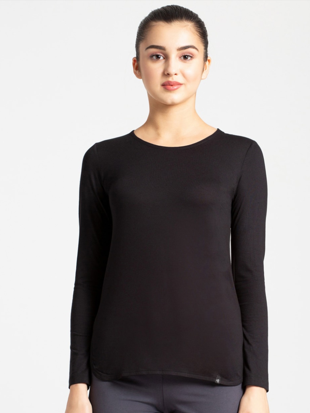 

Jockey Micro Modal Cotton Relaxed Fit Tshirt with Curved Hem Styling-RX21, Black