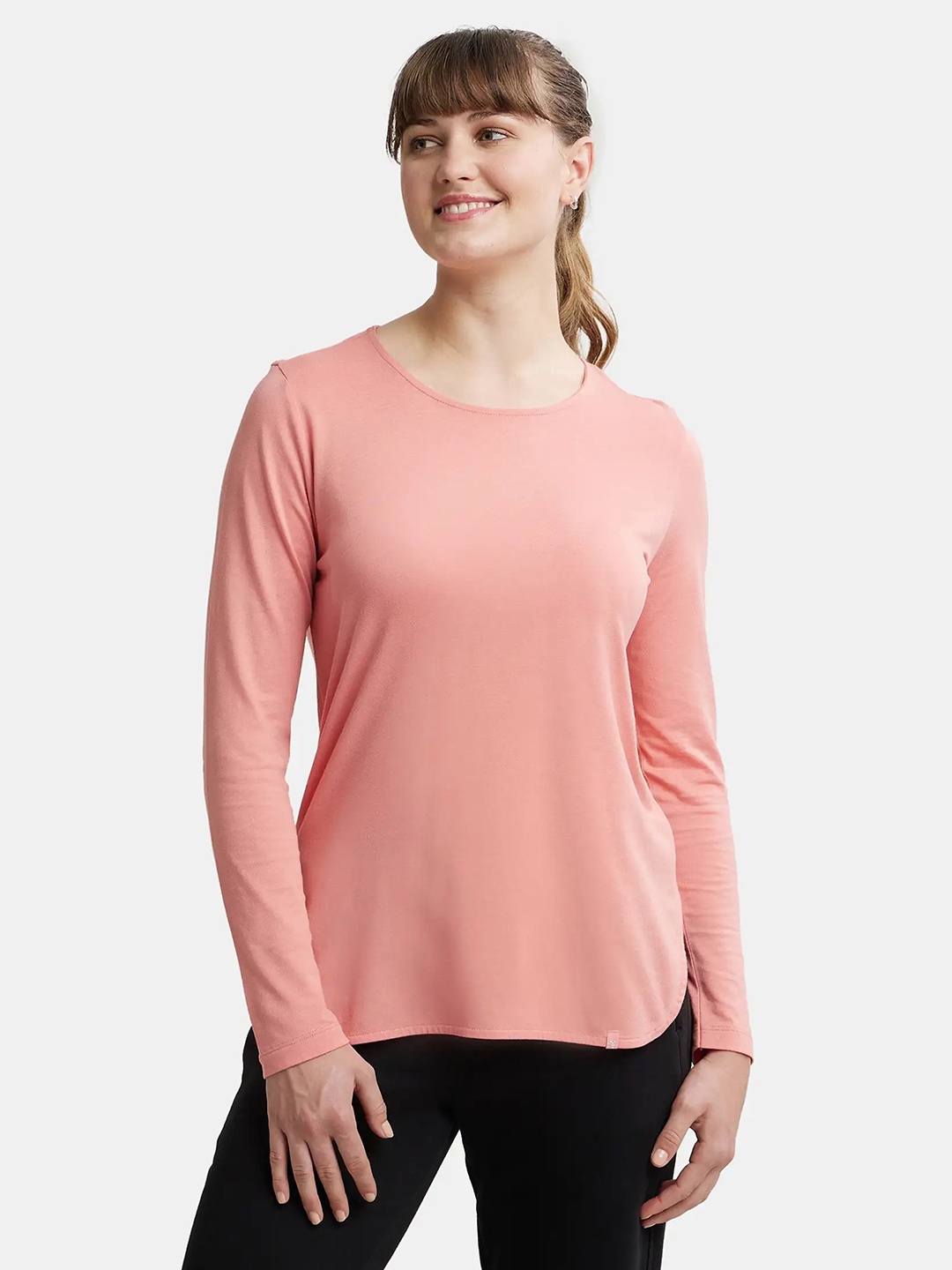 

Jockey Micro Modal Cotton Relaxed Fit Tshirt with Curved Hem Styling-RX21, Pink