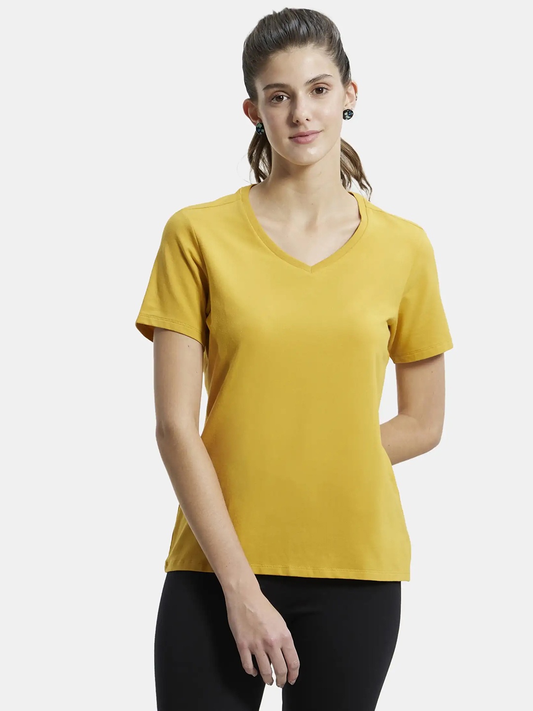 

Jockey Women Yellow V-Neck T-shirt