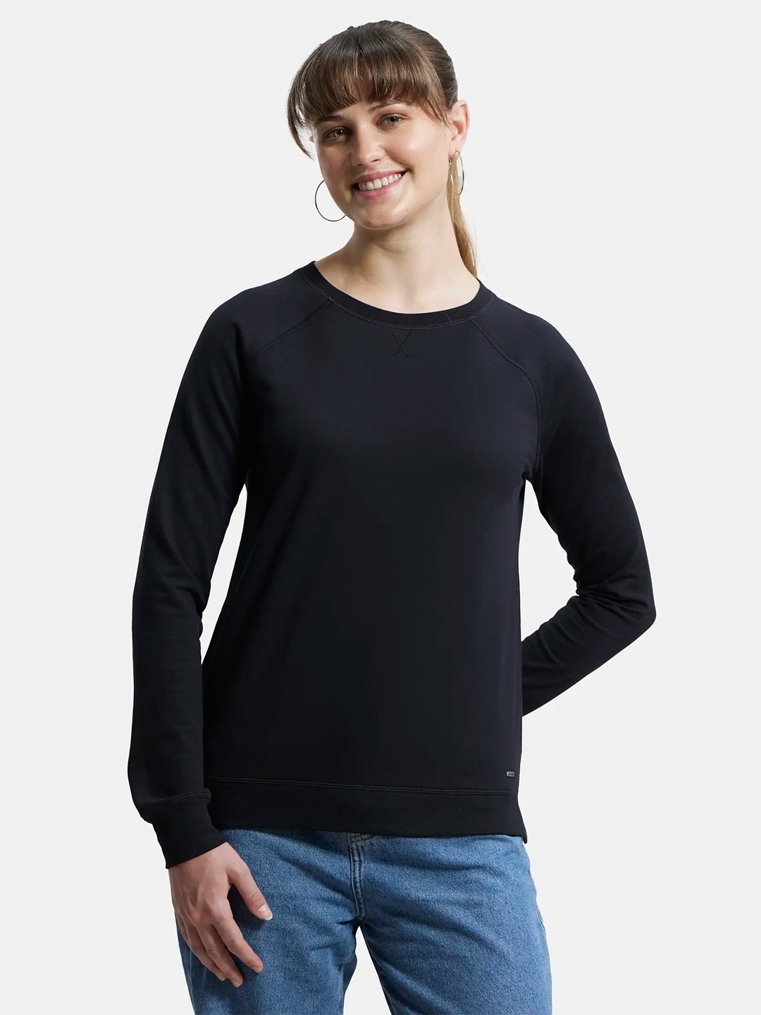 

Jockey Super Combed Cotton Rich French Terry Sweatshirt with Raglan Sleeve Styling-AW67, Black