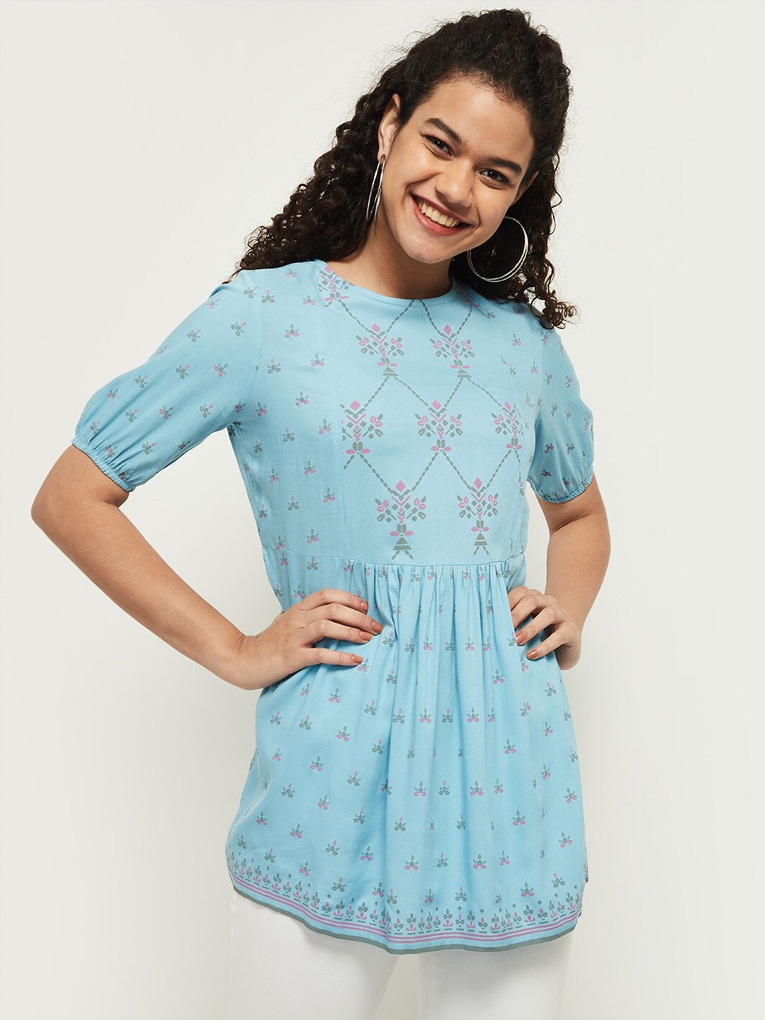 

max Blue & Pink Viscose Rayon Printed Tunic
