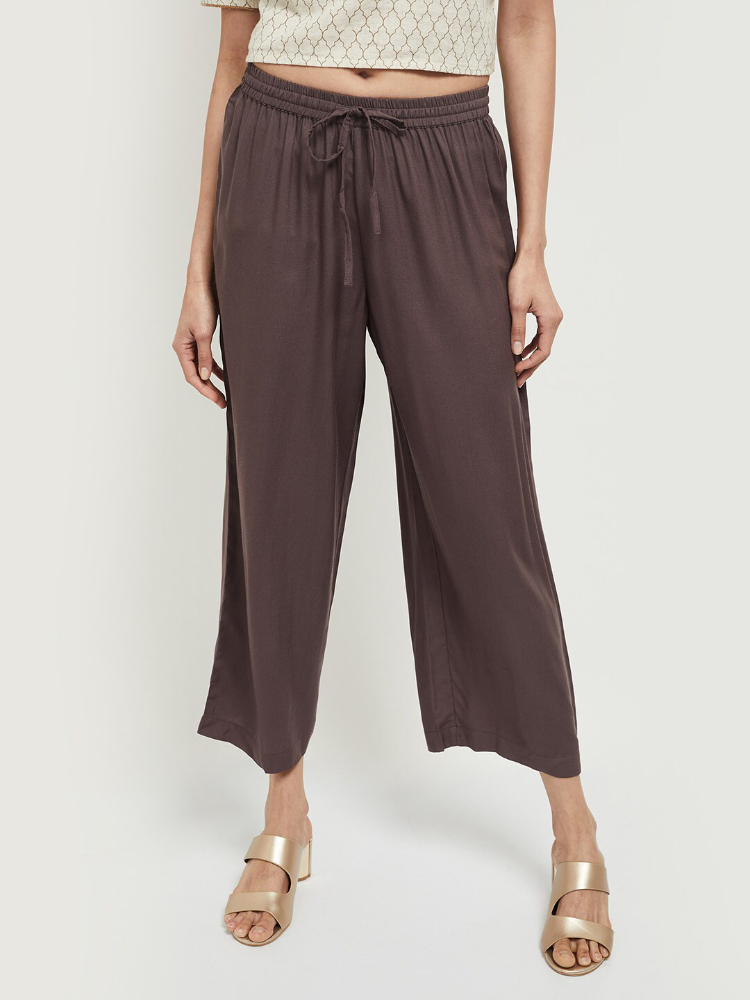 

Max Women Brown Rayon Straight Palazzos