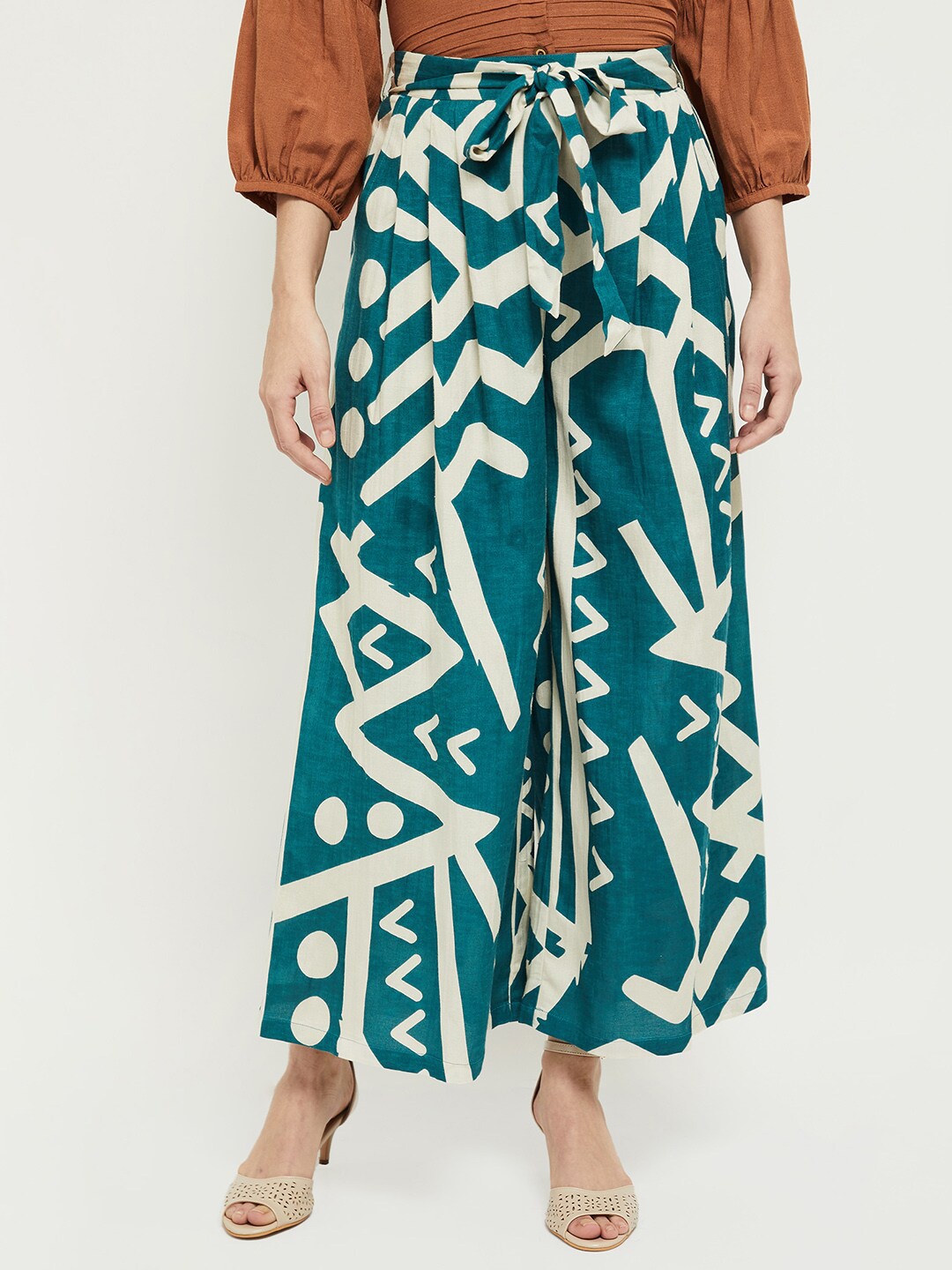 

max Women Green & White Printed Palazzos