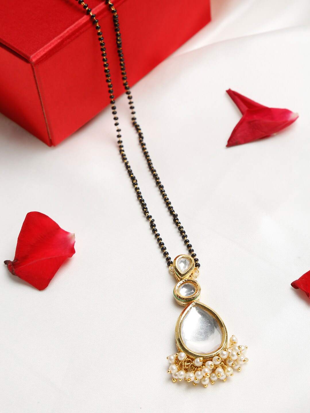 

Ruby Raang Black & Gold-Plated Kundan Mangalsutra