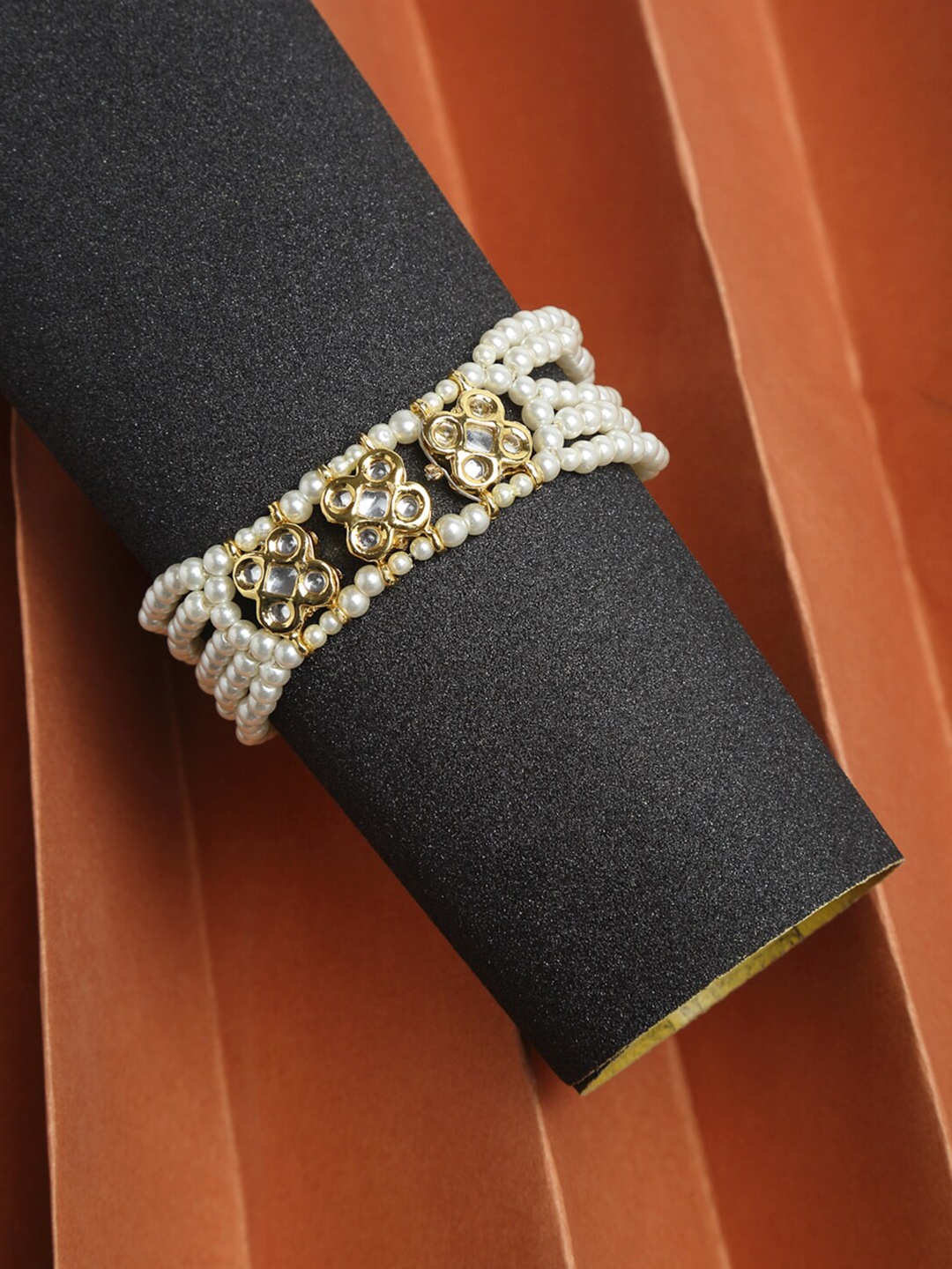 

Ruby Raang Women Gold & White Pearls Handcrafted Multistrand Bracelet