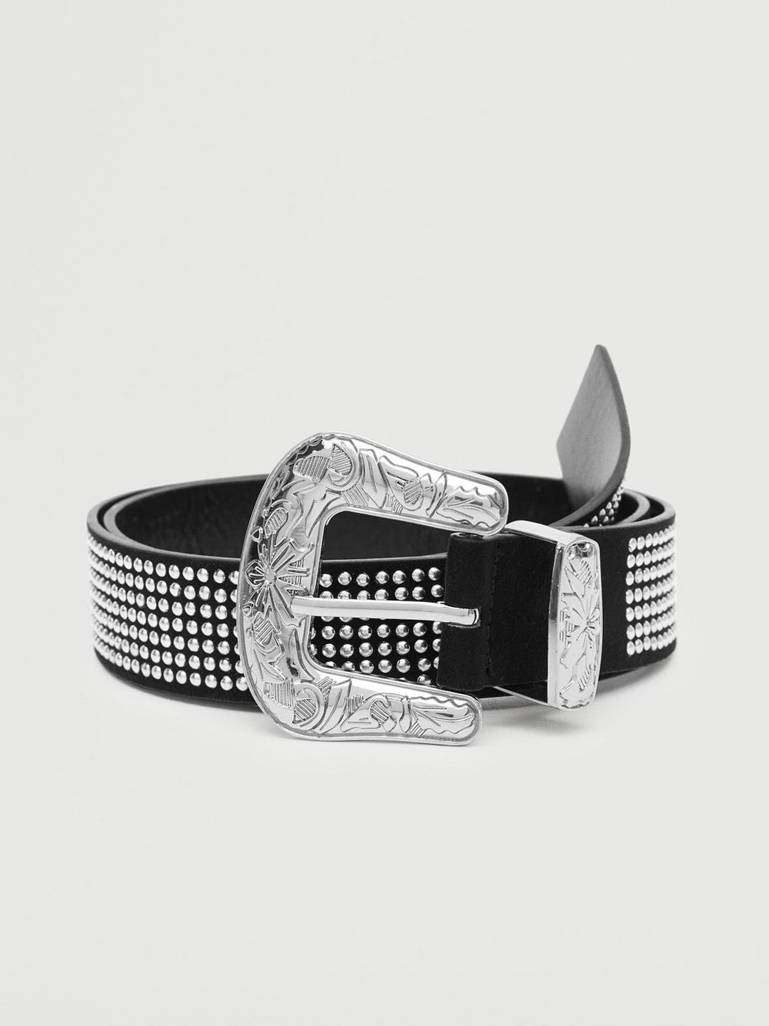 

MANGO Women Black & Silver-Toned Embellished Belt