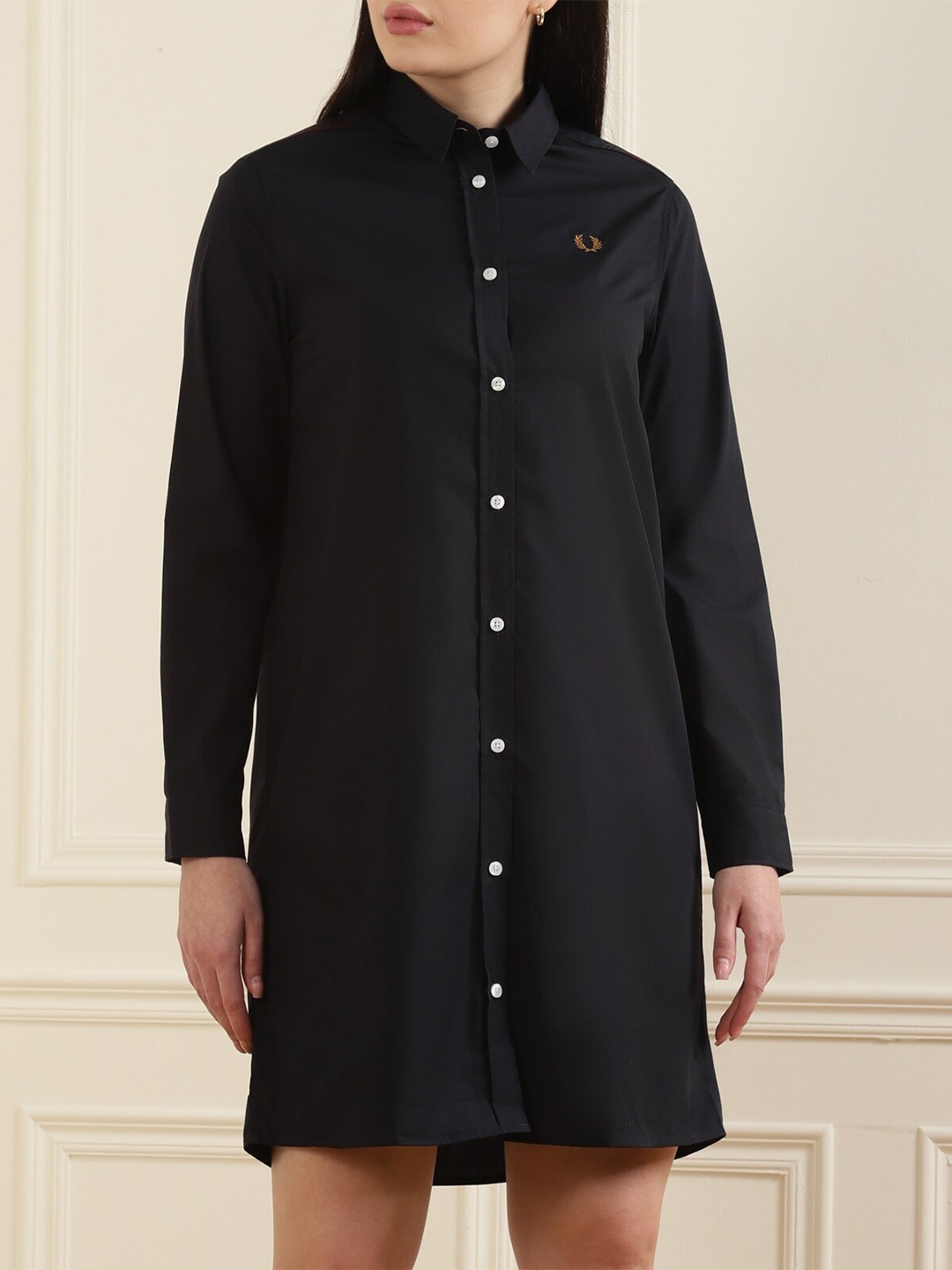 

Fred Perry Women Navy Blue Cotton Shirt Midi Dress