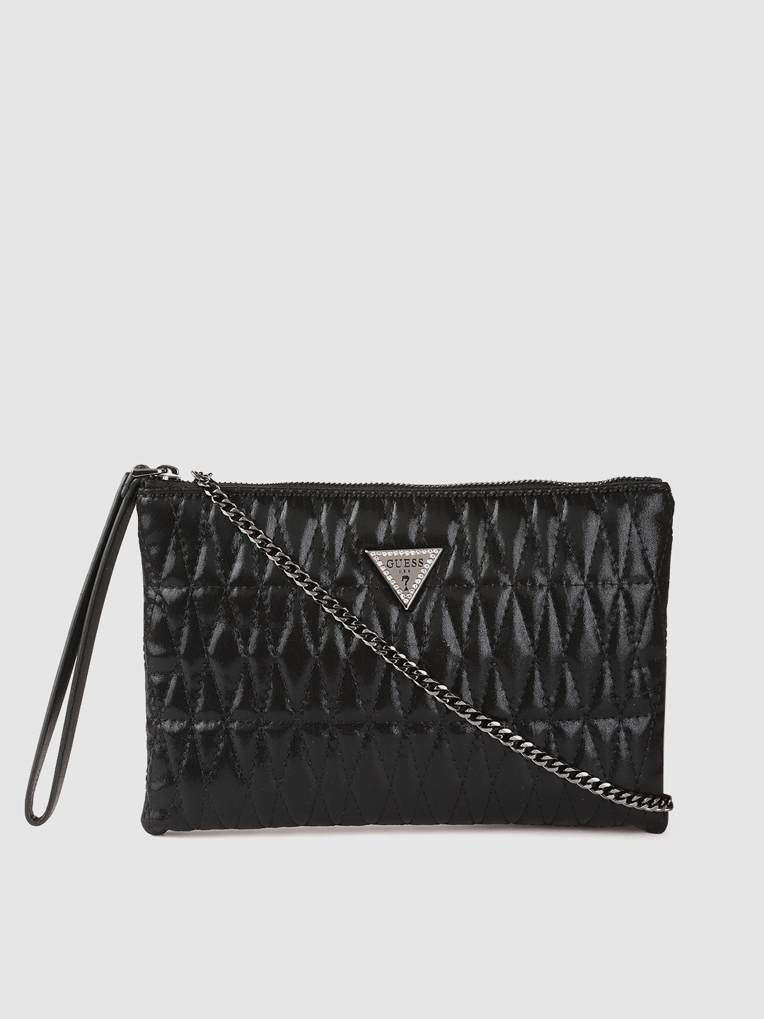 

GUESS Black Quilted Sheen Effect Clutch with Wrist Loop & Detachable Sling Strap & Pouch