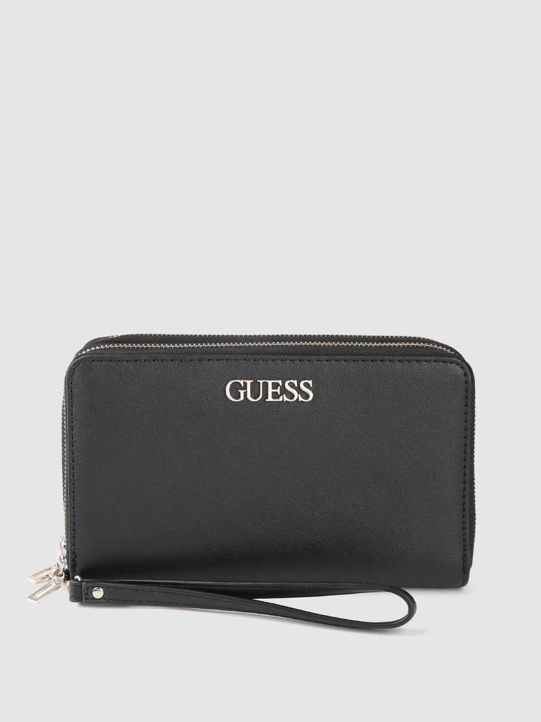

GUESS Women Black & Gold-Toned PU Zip Around Wallet
