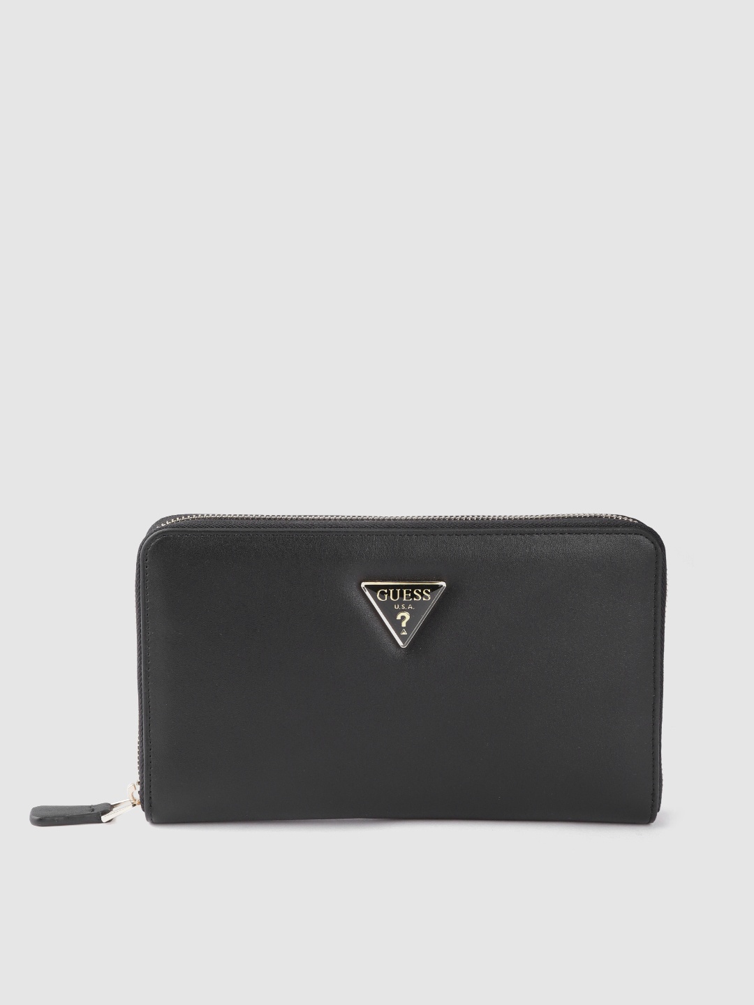 

GUESS Women Black Solid Zip Around Wallet