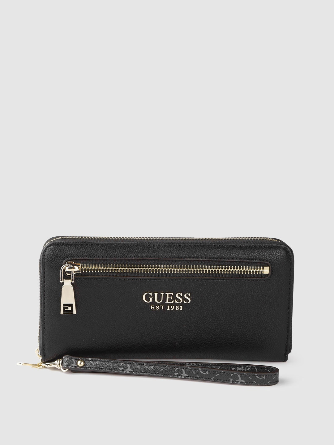 

GUESS Women Black Solid Zip Around Wallet with Wrist Loop