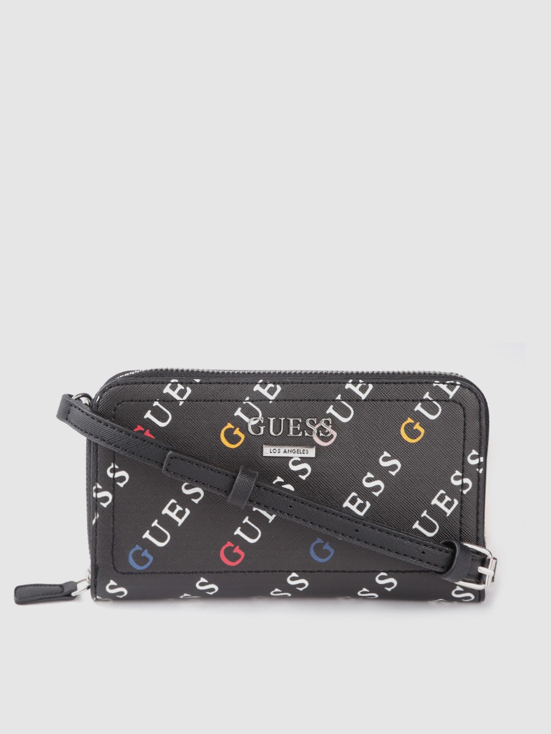 

GUESS Black & White Brand Logo Print Zip Around Wallet