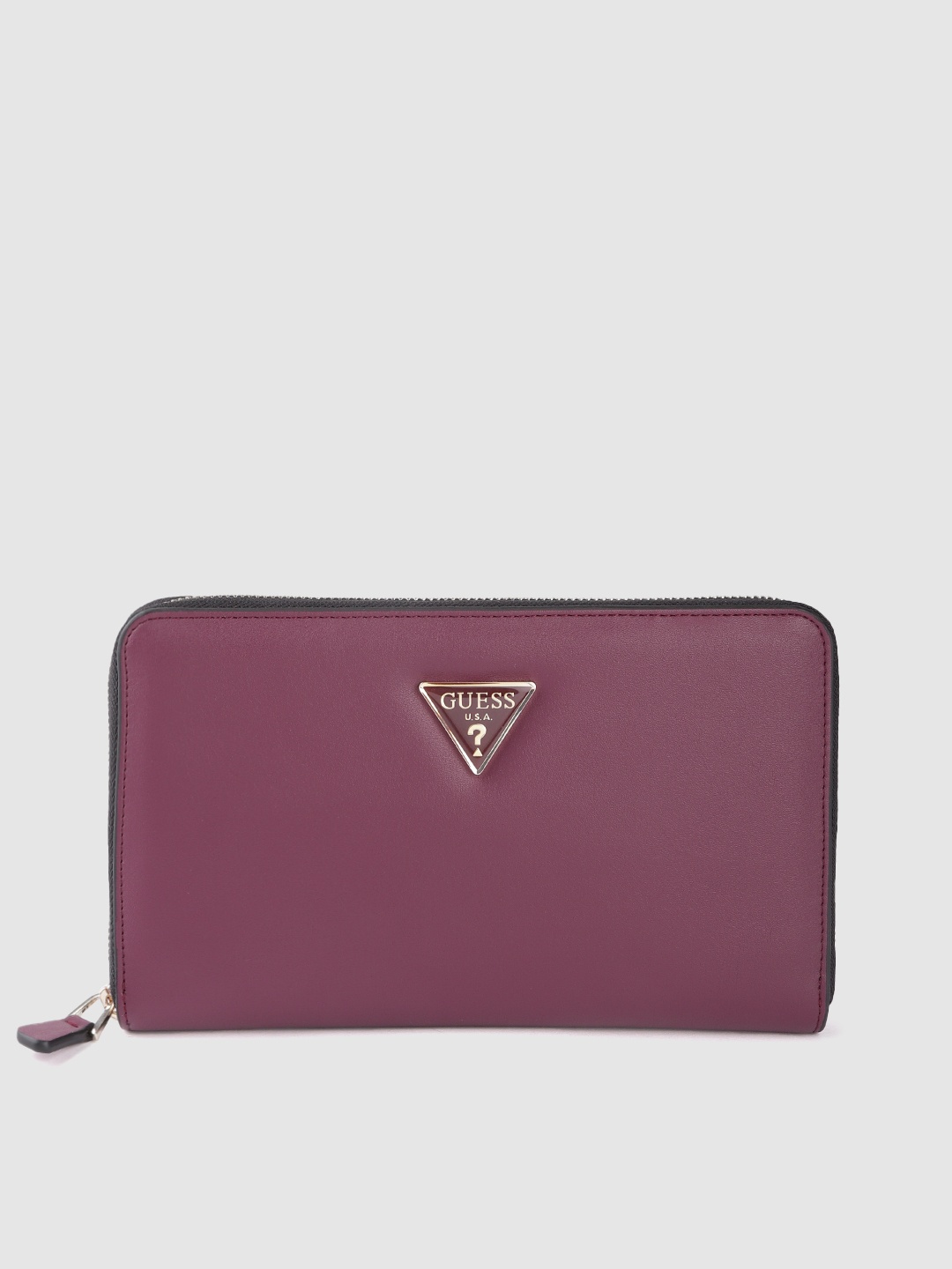

GUESS Women Aubergine Solid Zip Around Wallet, Purple