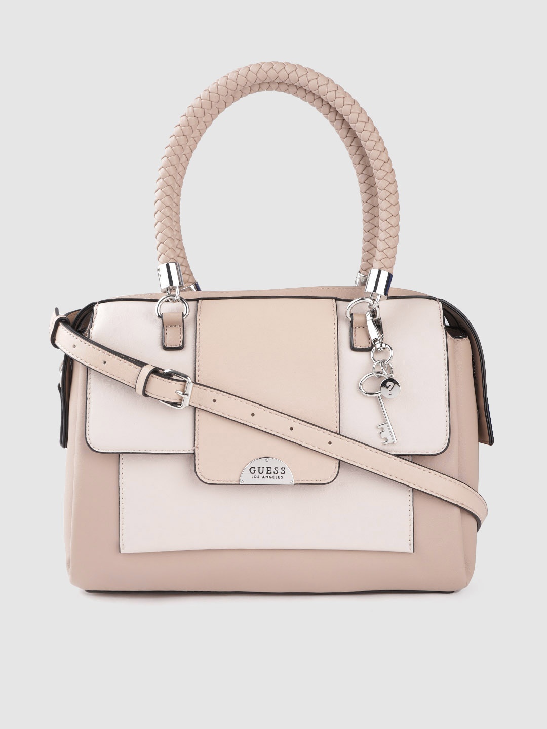 

GUESS Peach-Coloured Colourblocked Handheld Bag with Tab Detachable Sling Strap & Pouch