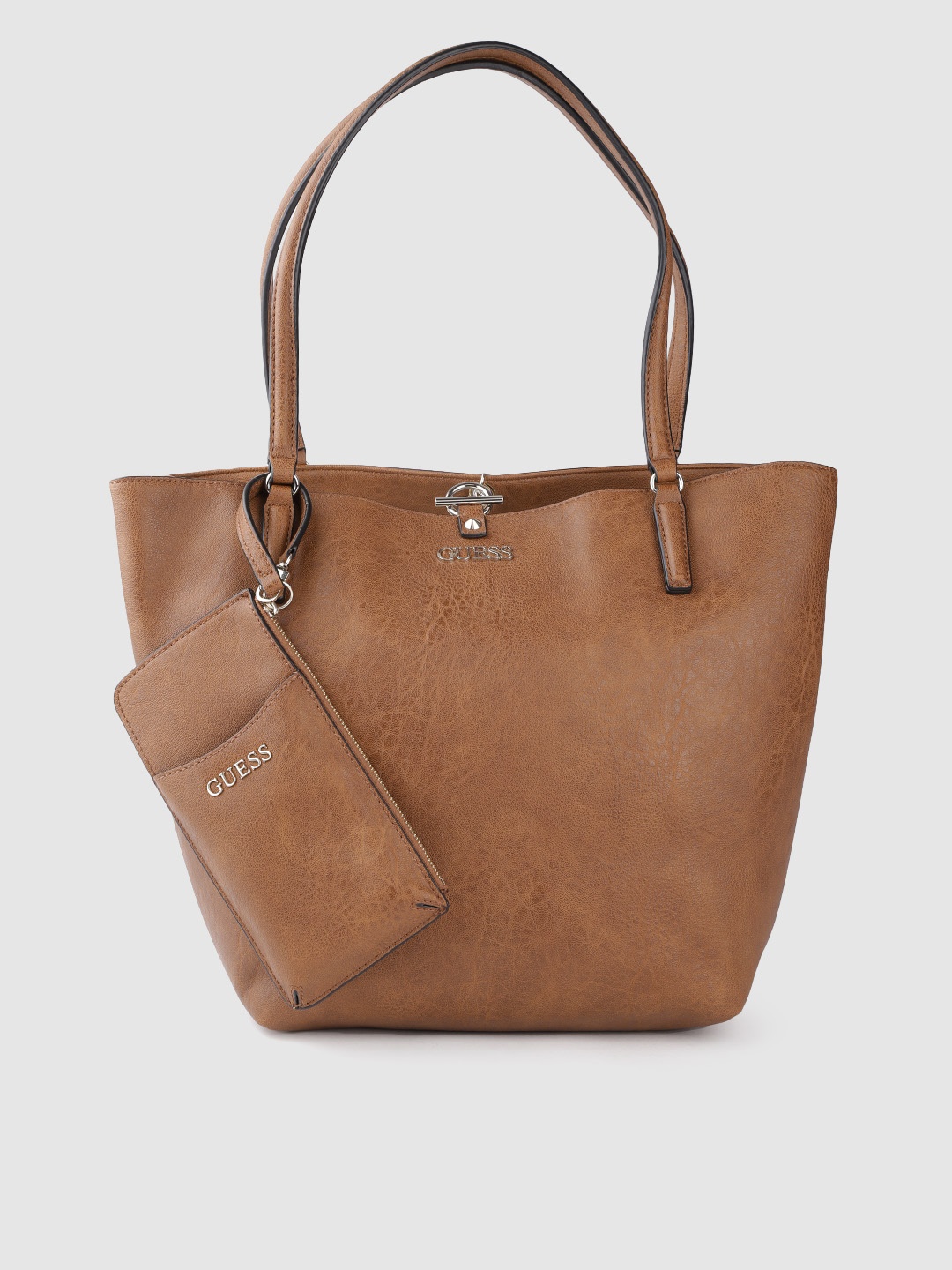 

GUESS Camel Brown Solid Shoulder Bag with Detachable Pouch