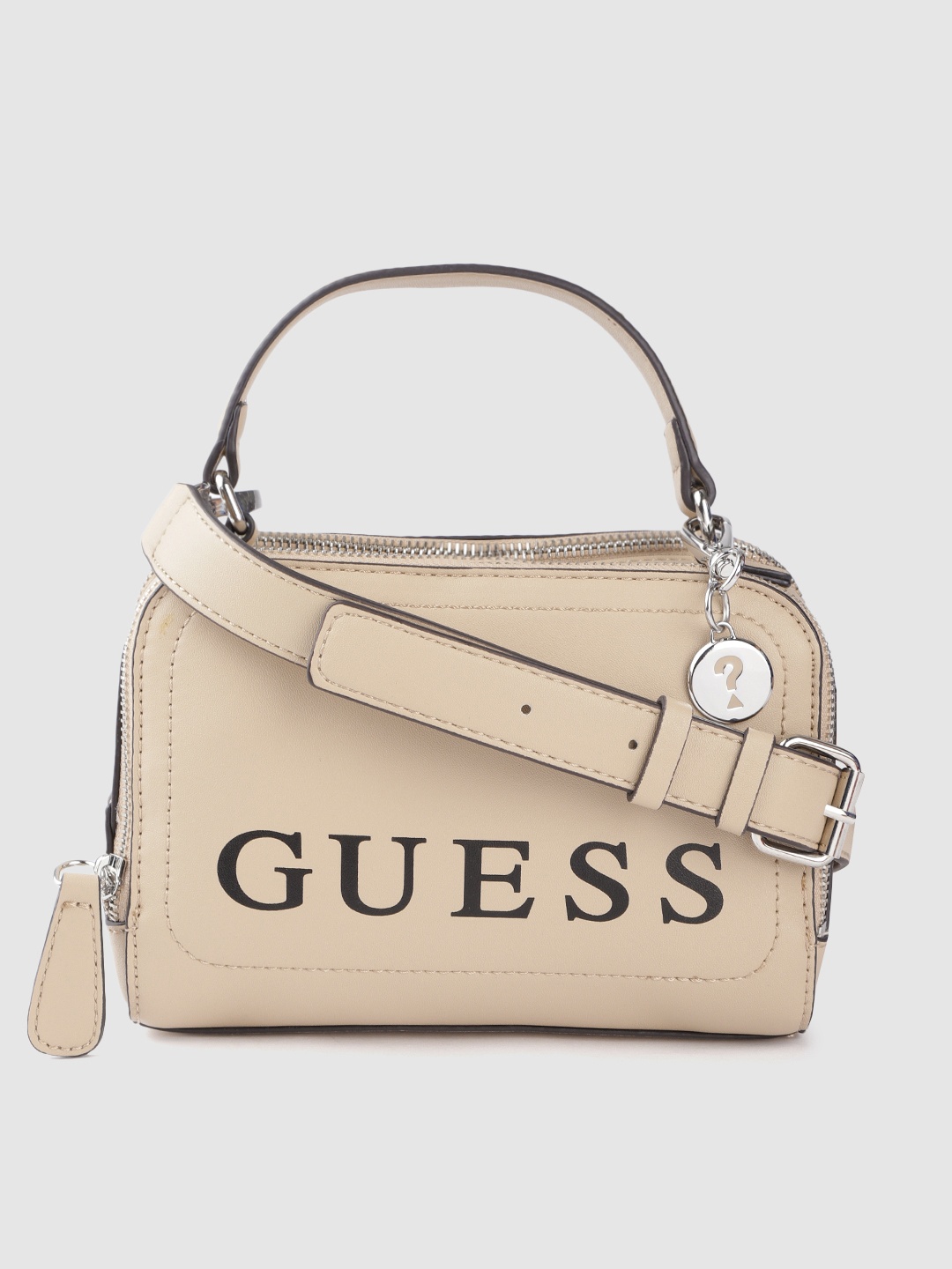 

GUESS Nude-Coloured & Black Brand Logo Print PU Handheld Bag