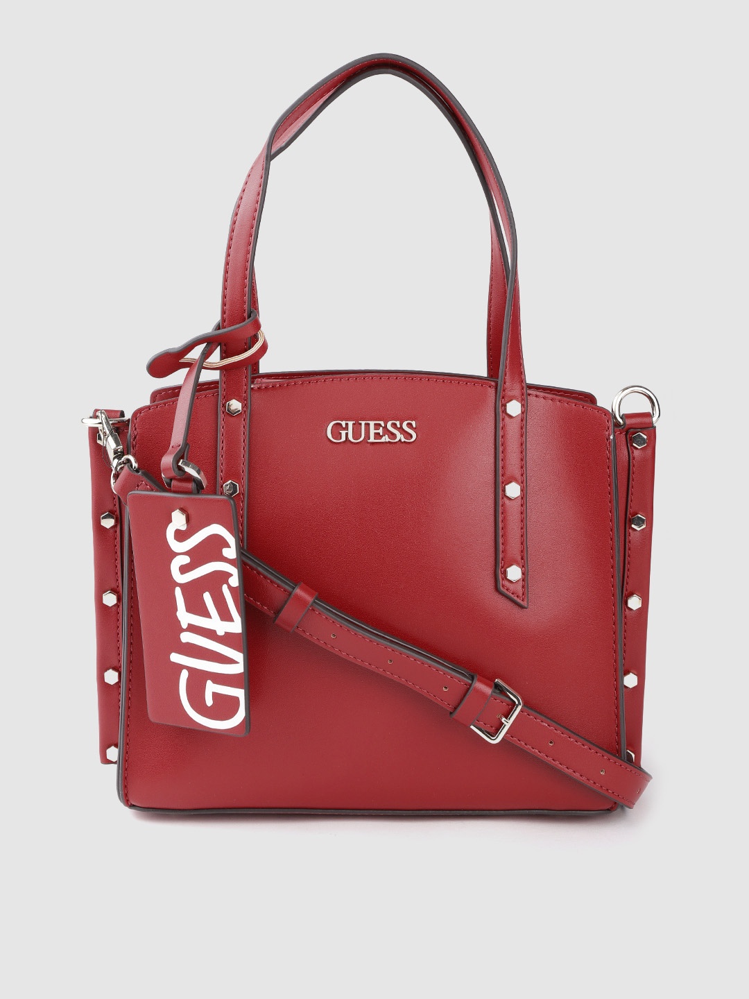 

GUESS Red Solid Structured Handheld Bag with Tab Detachable Sling Strap & Pouch