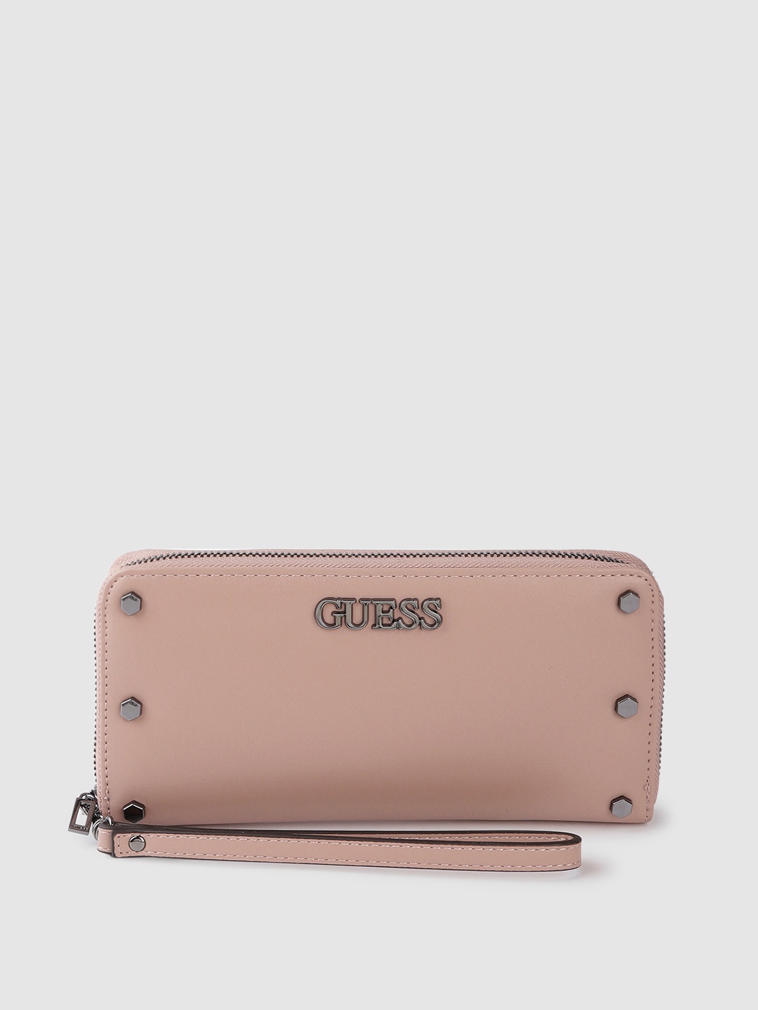 

GUESS Women Dusty Pink & Gunmetal-Toned PU Zip Around Wallet