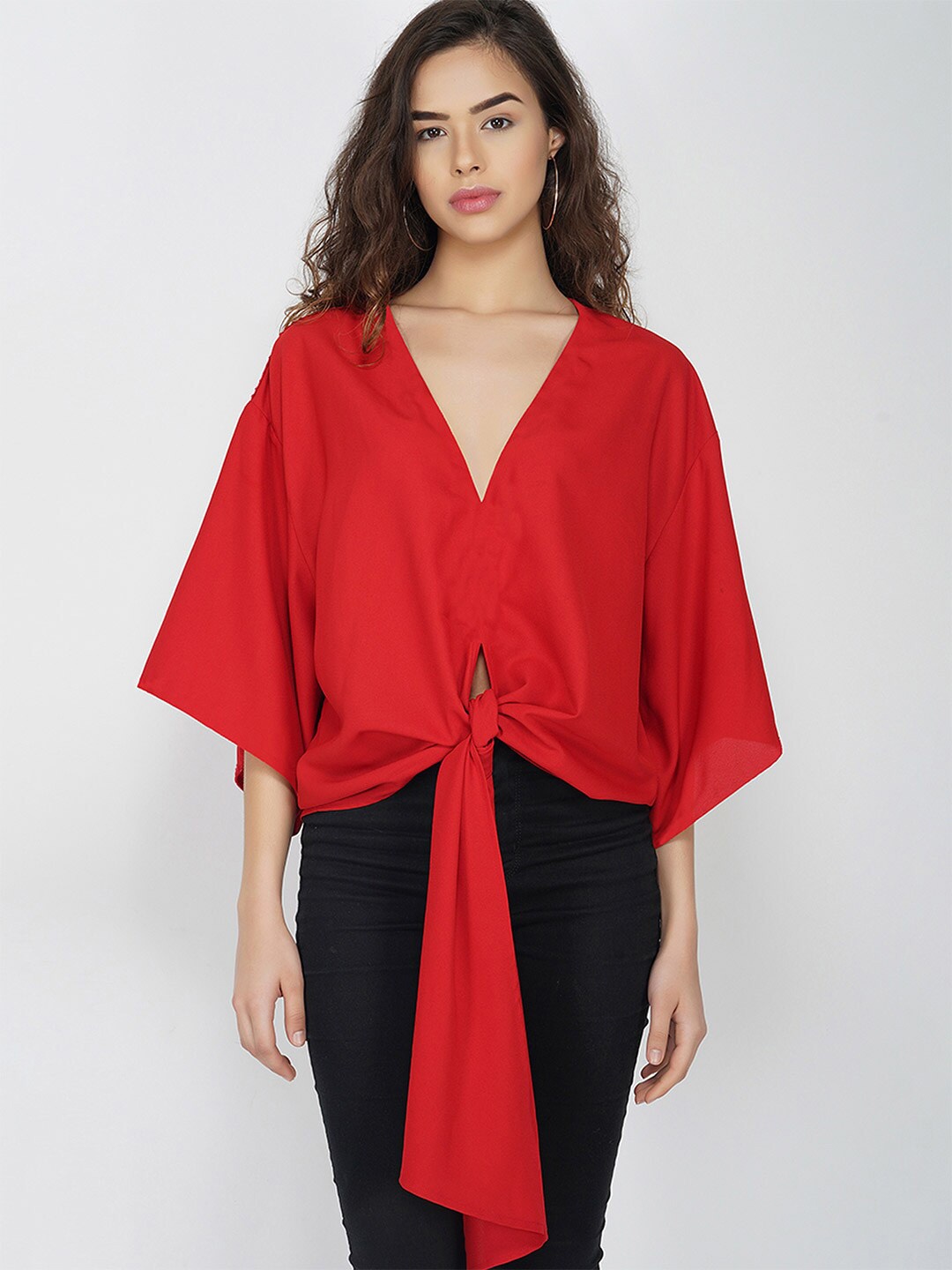 

SHAYE Red Wrap Top