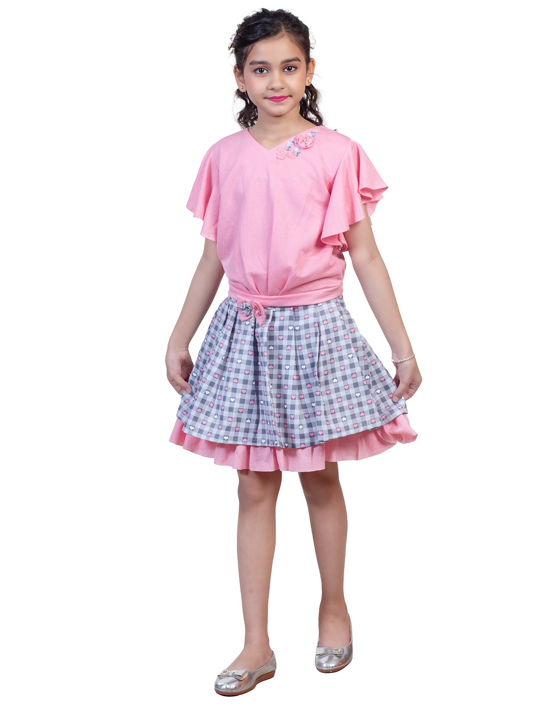 

Nottie Planet Kids Girls Pink & Blue Printed Short Sleeve clothing set Set
