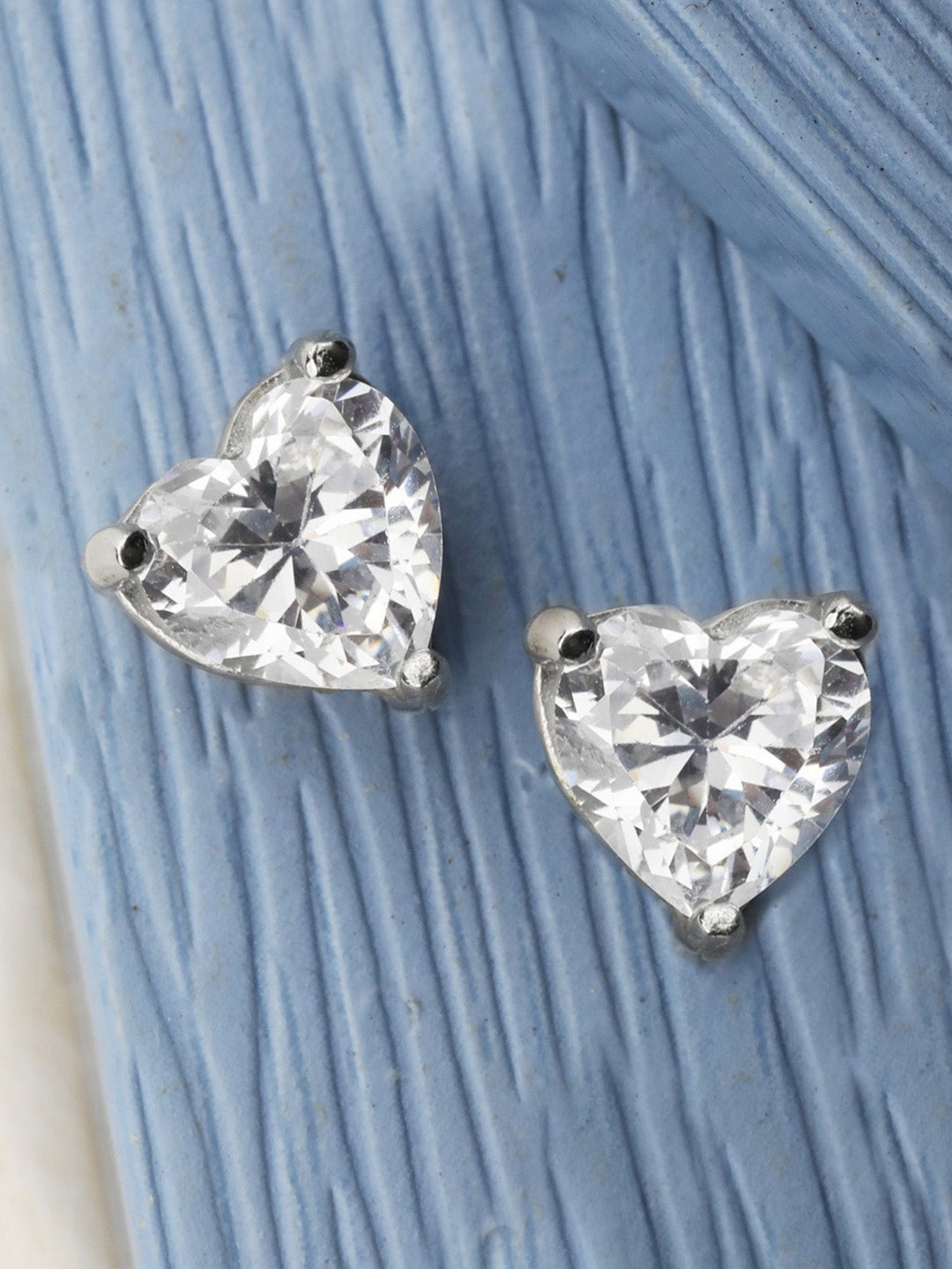 

Zavya 925 Sterling Silver & Transparent Rhodium-Plated Heart Shaped Studs
