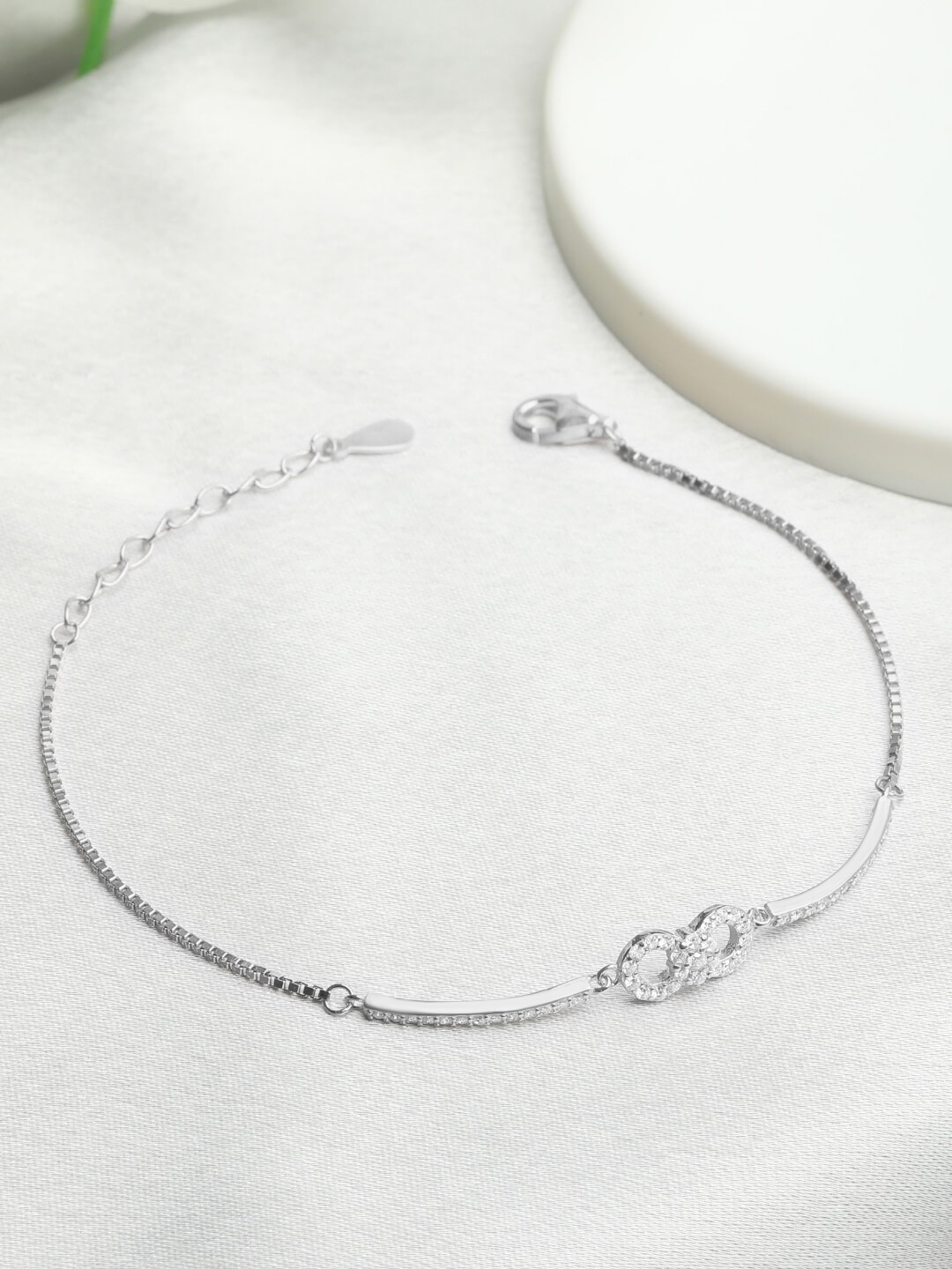 

Zavya Women 925 Sterling Silver Cubic Zirconia Rhodium-Plated Charm Bracelet
