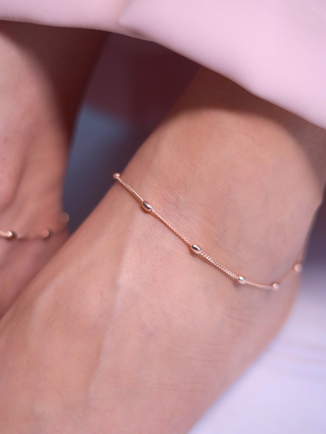 

Zavya Women 925 Sterling Silver Gold-Toned Rhodium-Plated Beaded Anklets, Rose gold