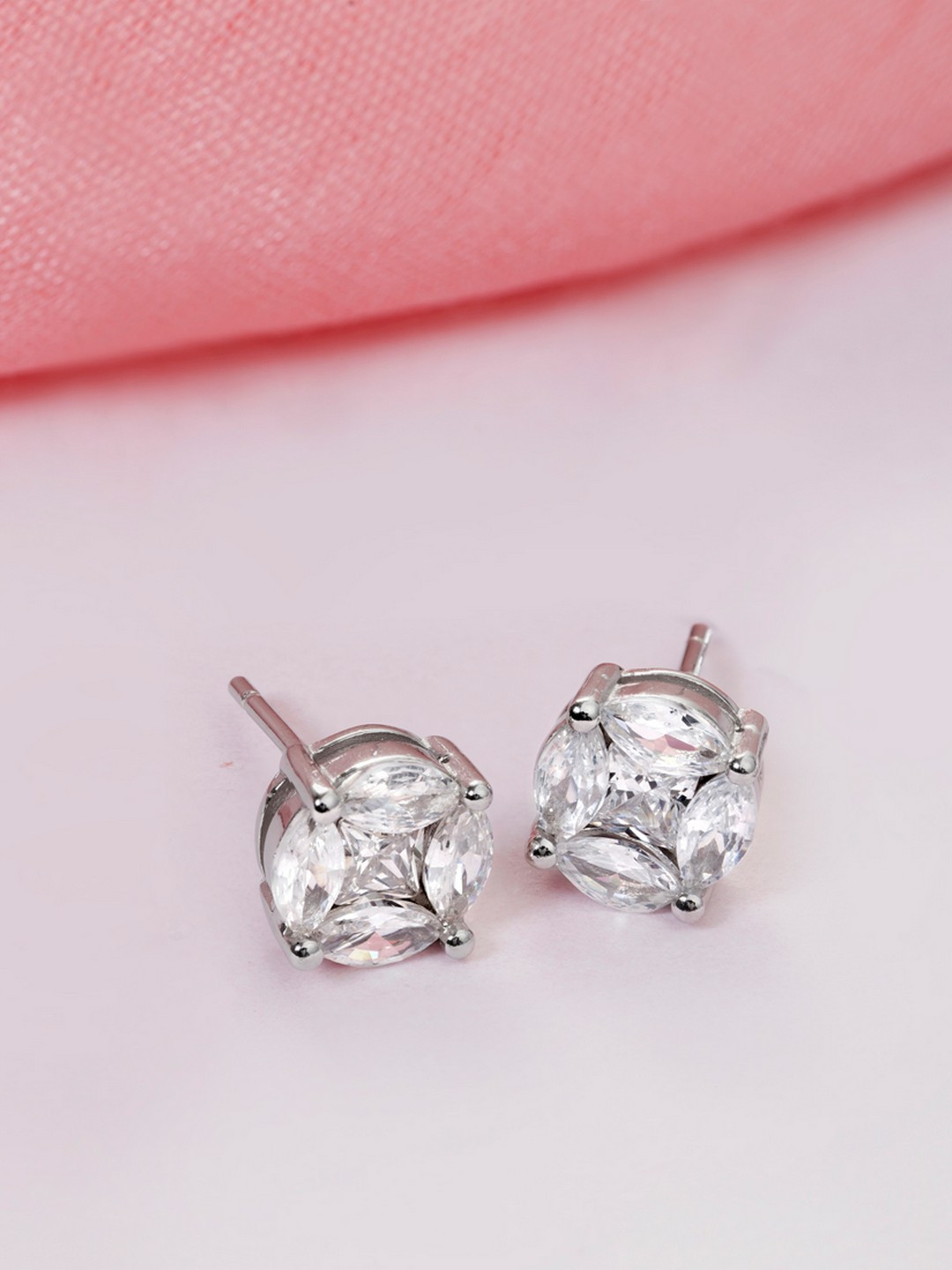 

Zavya 925 Sterling Silver & Transparent Rhodium-Plated Circular Studs Earrings