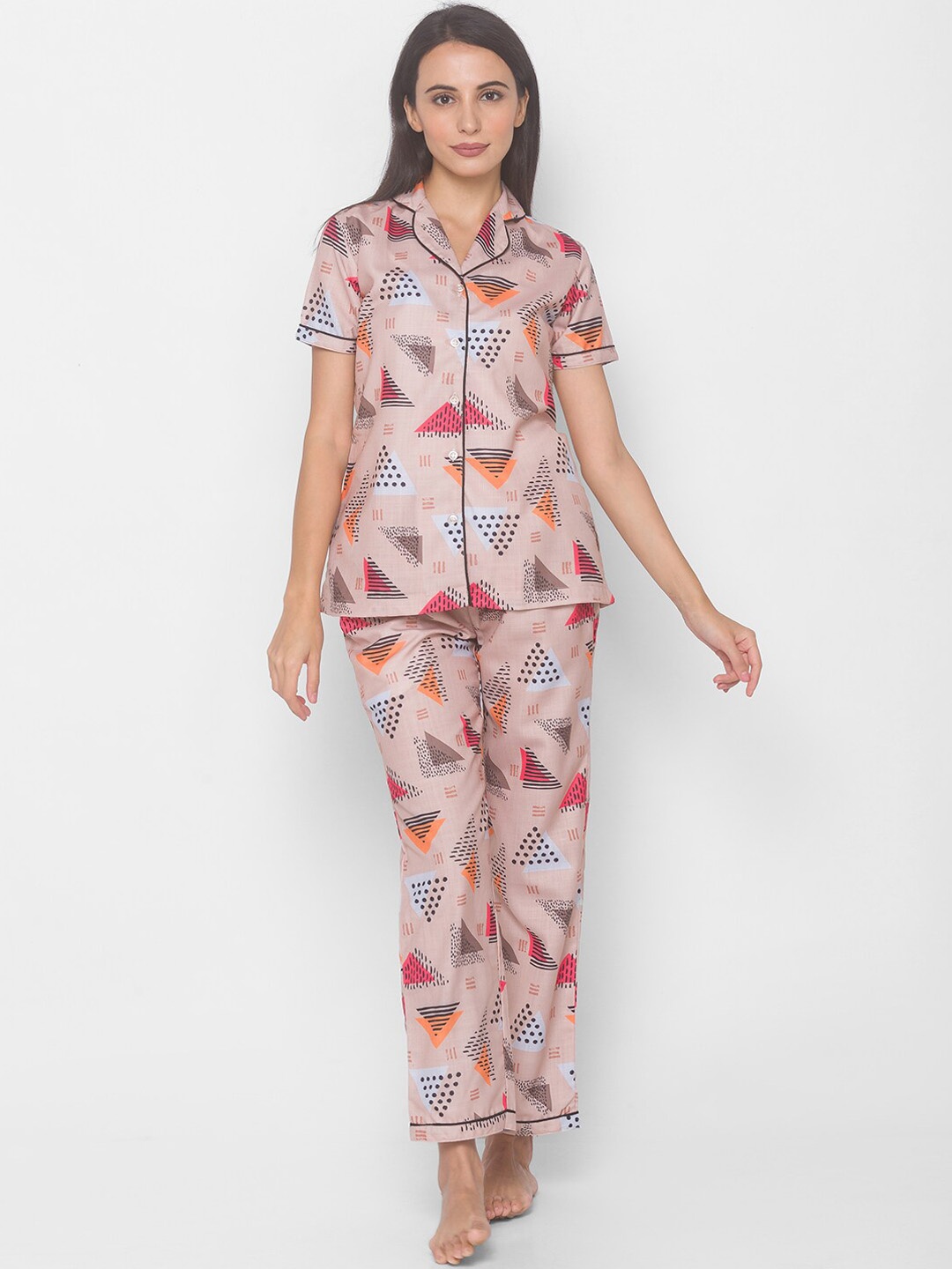 

FashionRack Women Beige & Orange Printed Night suit