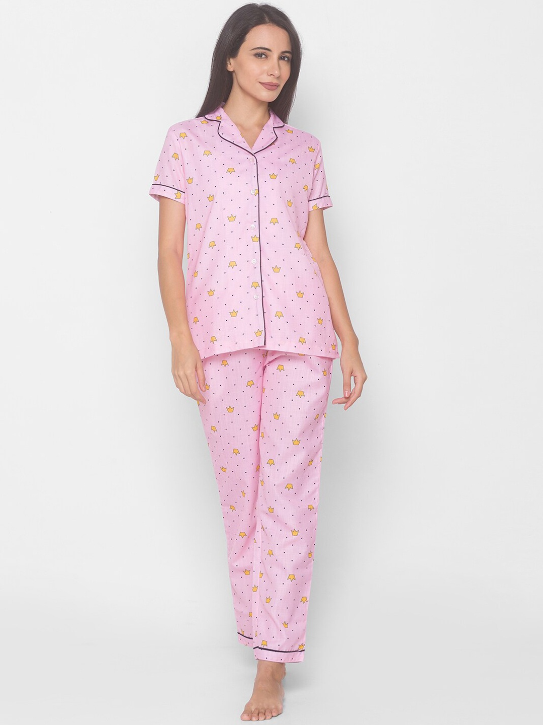 

FashionRack Women Pink & Yellow Printed Night suit