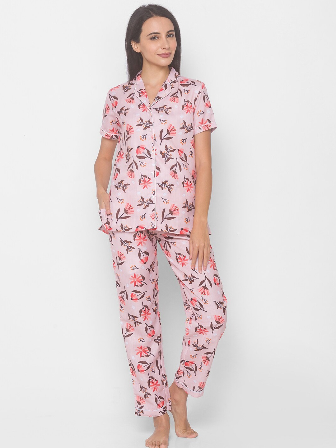 

FashionRack Women Pink & Brown Printed Night suit