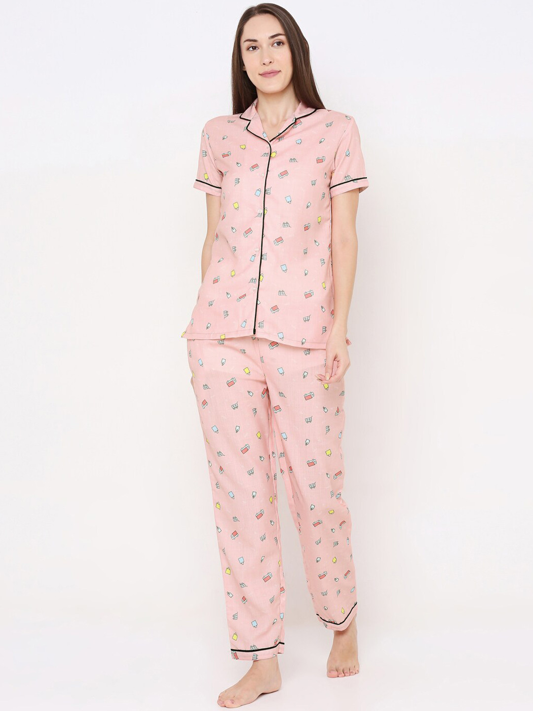 

FashionRack Women Pink & Black Printed Night suit