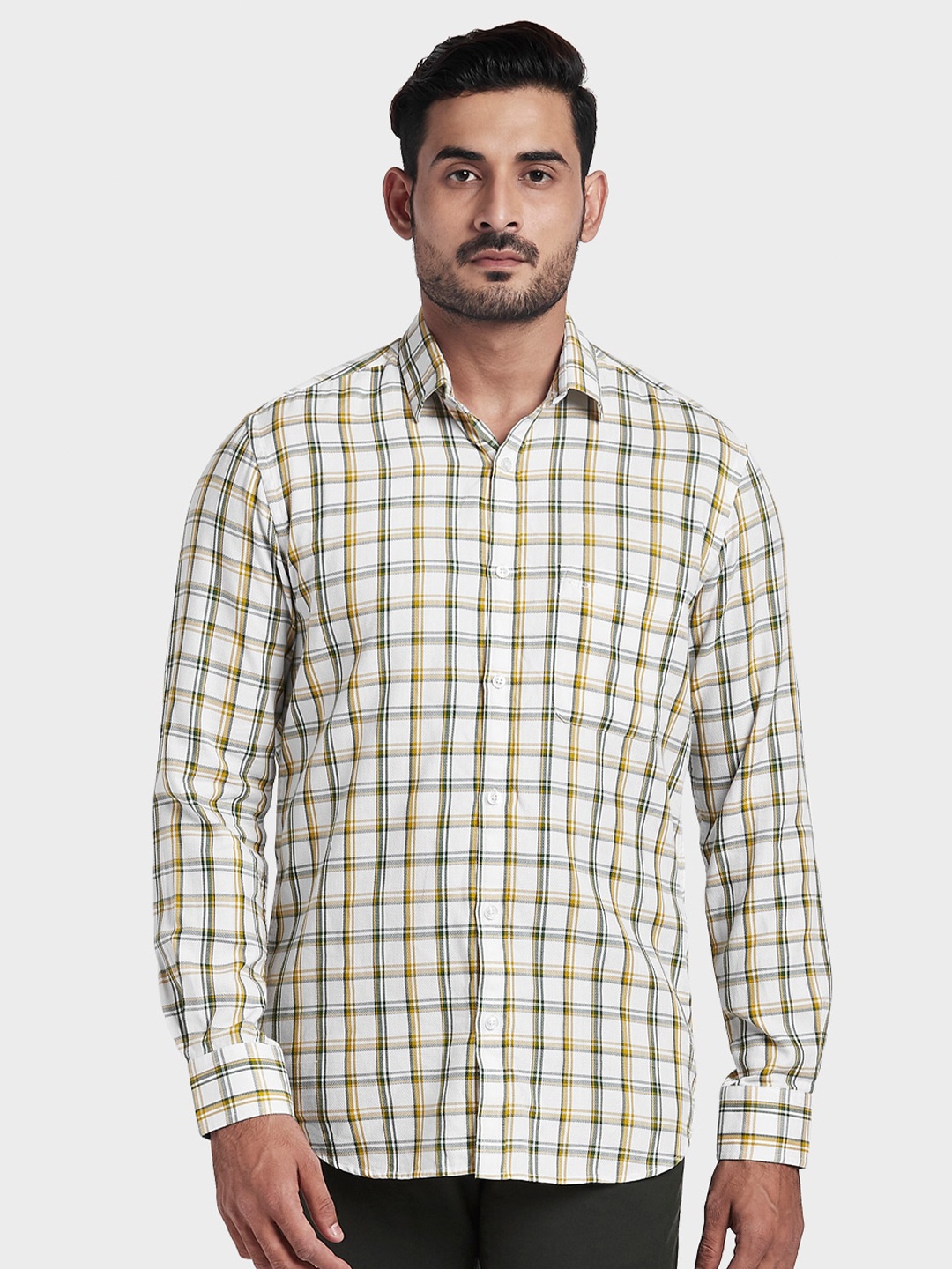 

ColorPlus Men Green Checked Casual Shirt