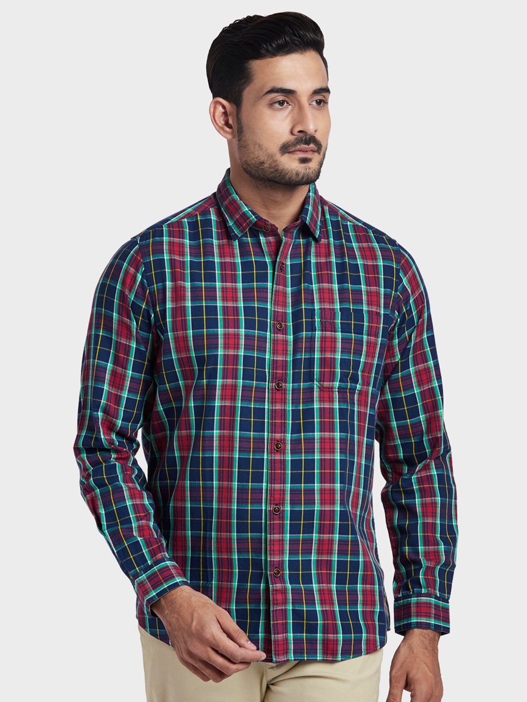 

ColorPlus Men Red Regular Fit Tartan Checks Checked Casual Shirt