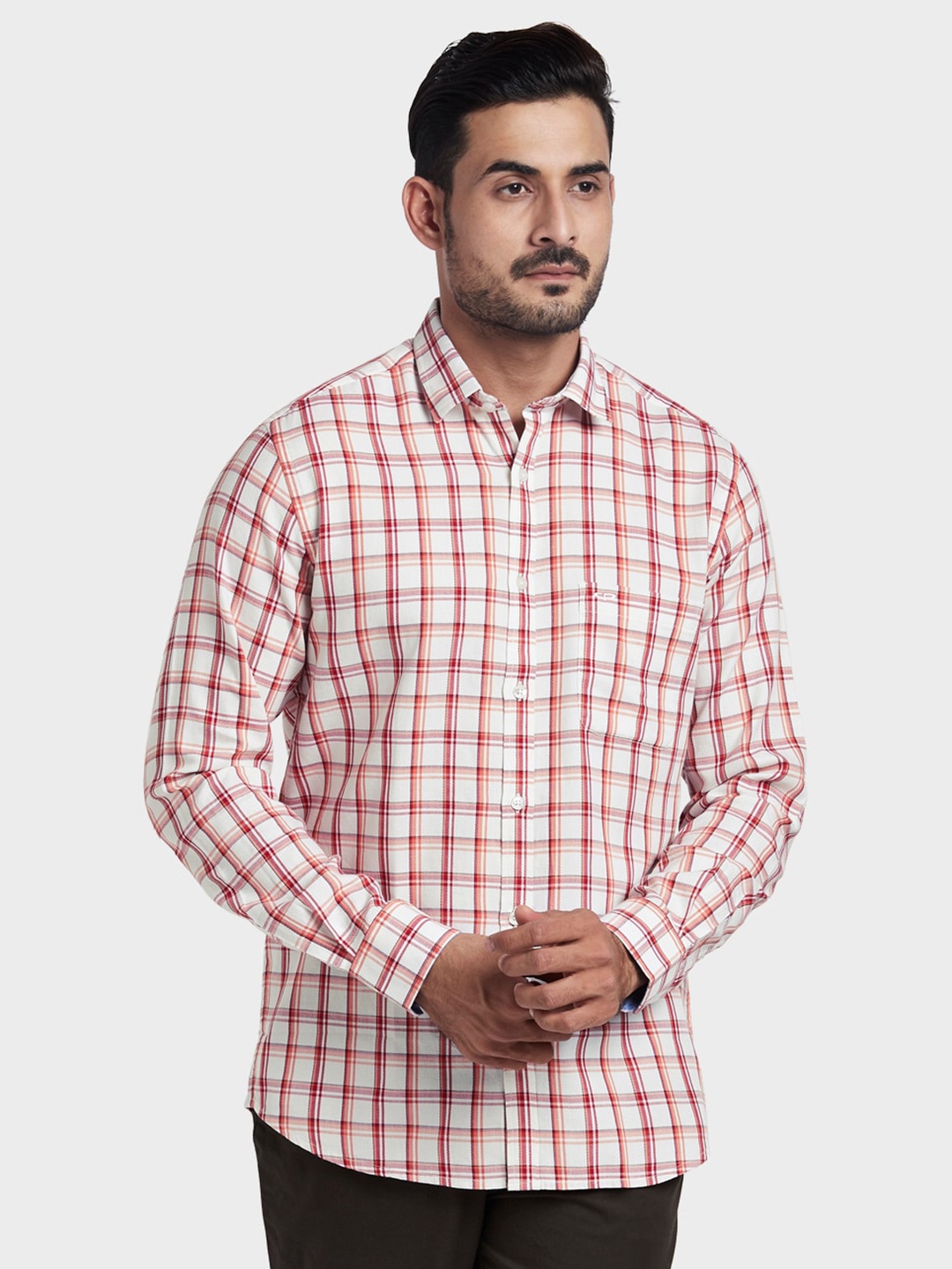 

ColorPlus Men Orange Checked Cotton Regular Fit Casual Shirt