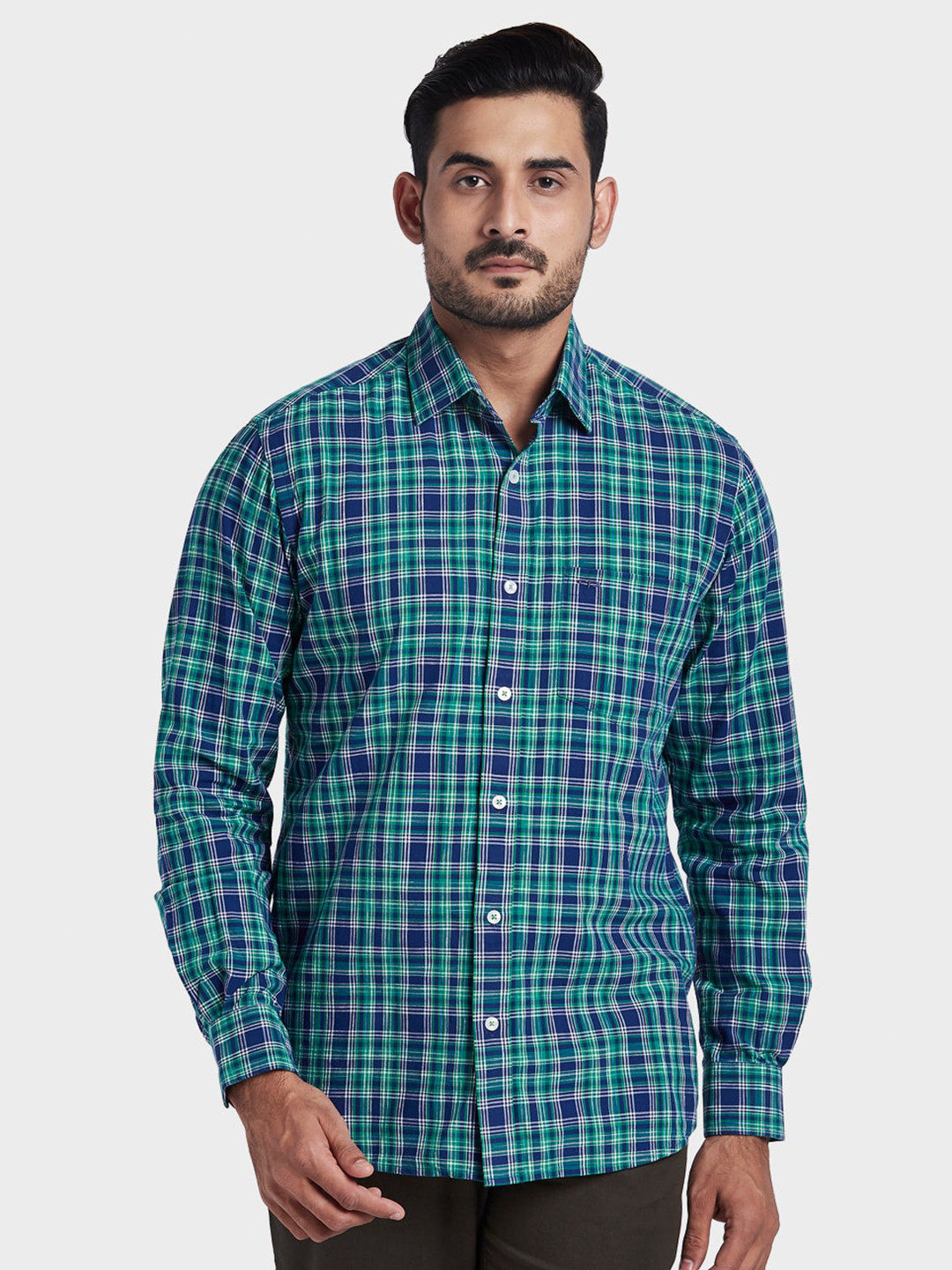 

ColorPlus Men Green Checked Casual Shirt