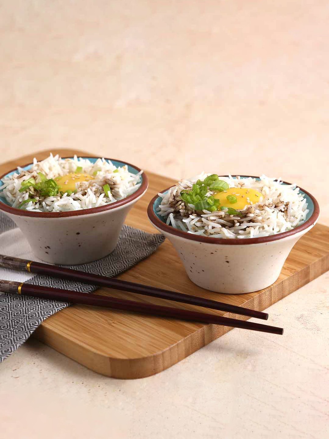 

Wonderchef Blue & Off White Set Of 2 Stoneware Matte Bowls