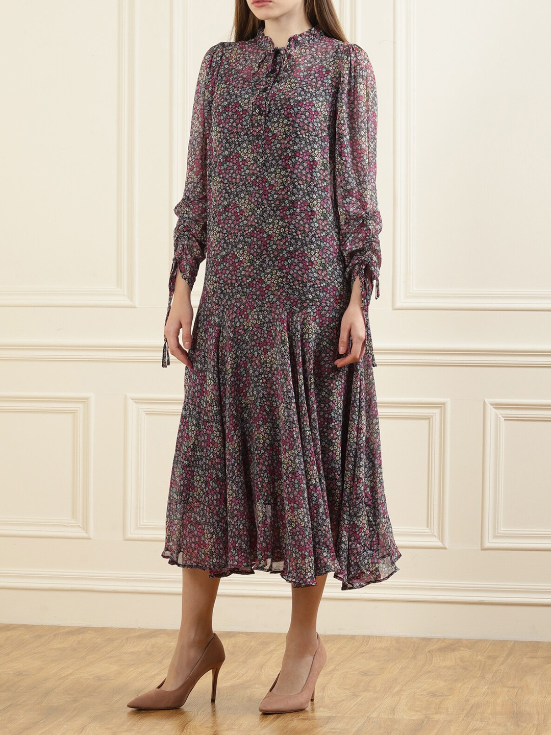 

Ted Baker Women Black Floral A-Line Cotton Midi Dress