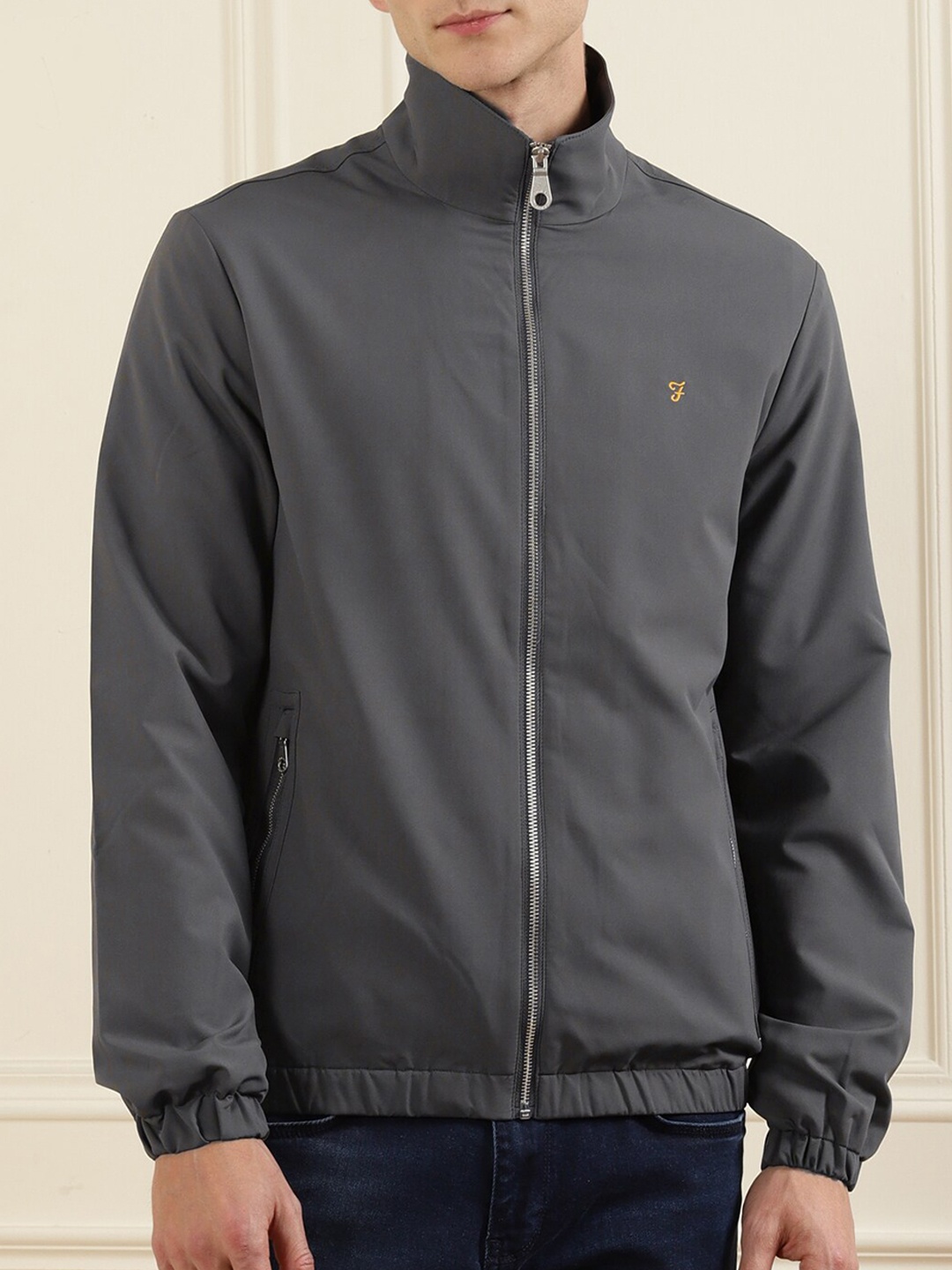 

Farah Men Grey Striped Lightweight Zippered Jacket