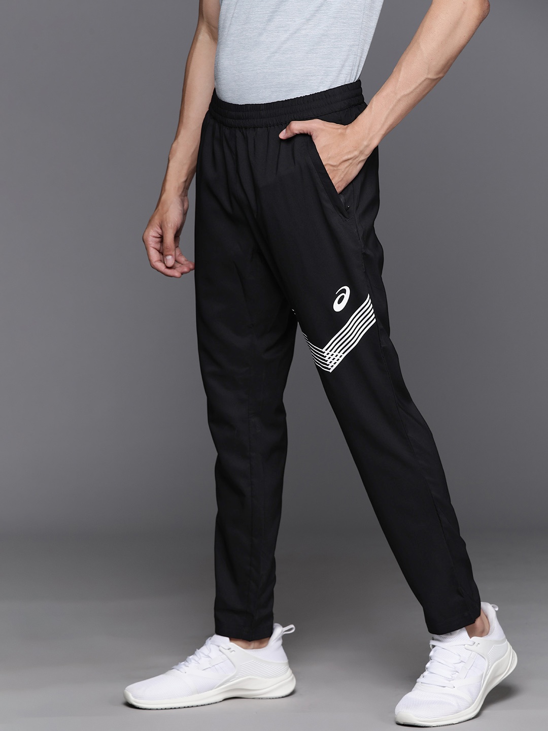 

ASICS Men Pattern Woven Regular Fit Running Track Pants, Black