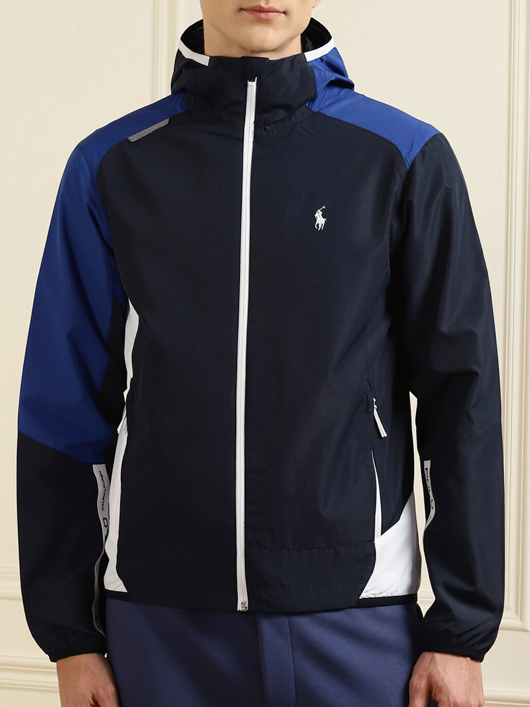 

Polo Ralph Lauren Men Navy Blue Colourblocked Lightweight Outdoor Sporty Jacket