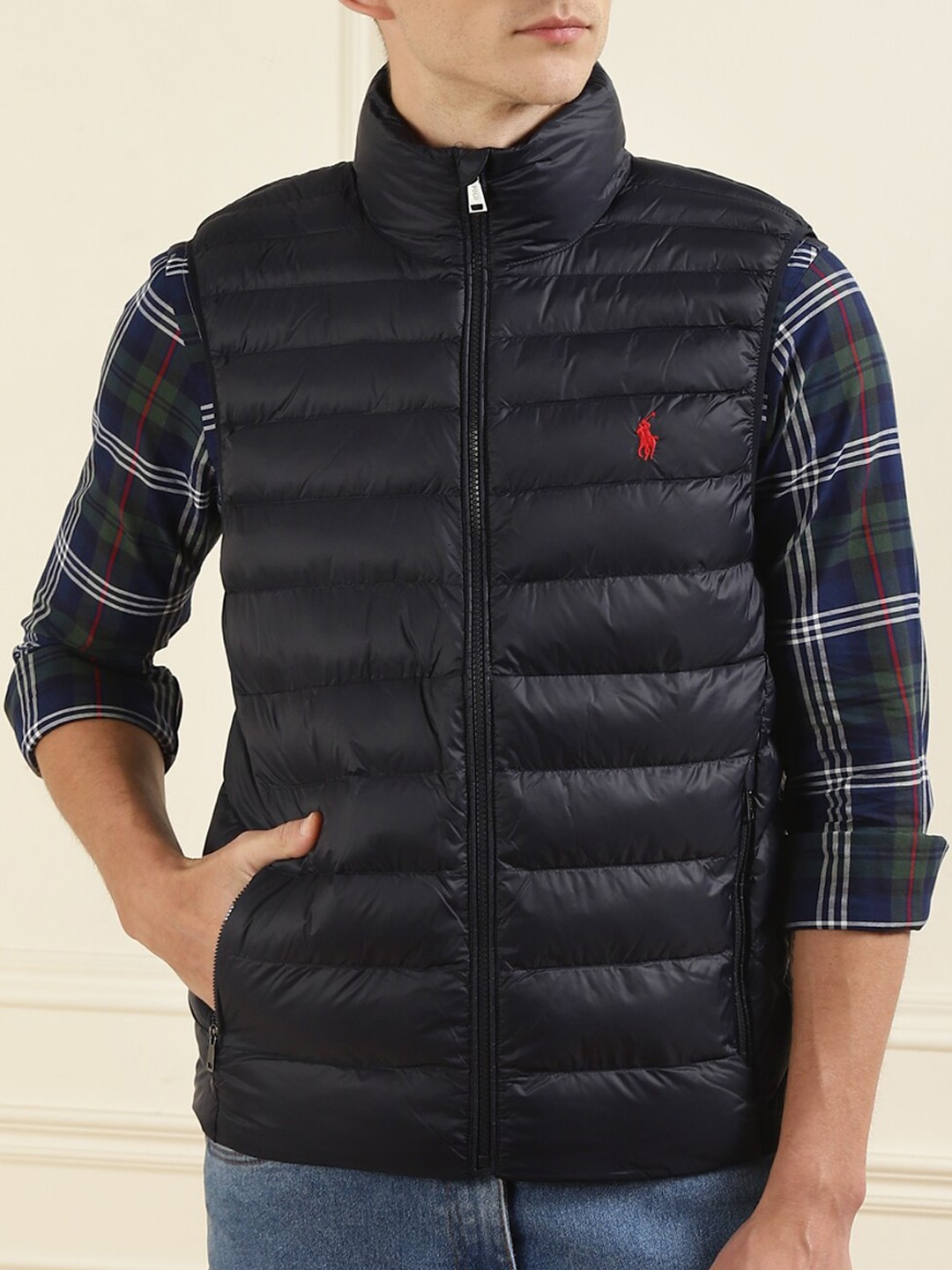 

Polo Ralph Lauren Men Navy Blue Lightweight Pure Cotton Puffer Jacket