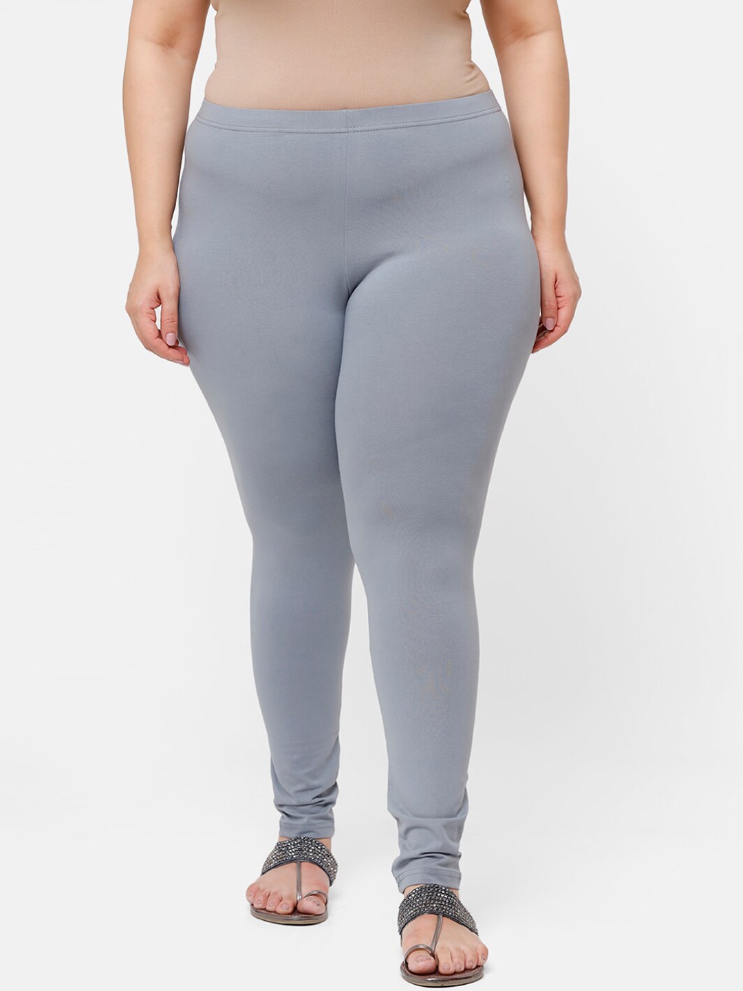 

De Moza Women Grey Solid Churidar Length Plus Size Leggings