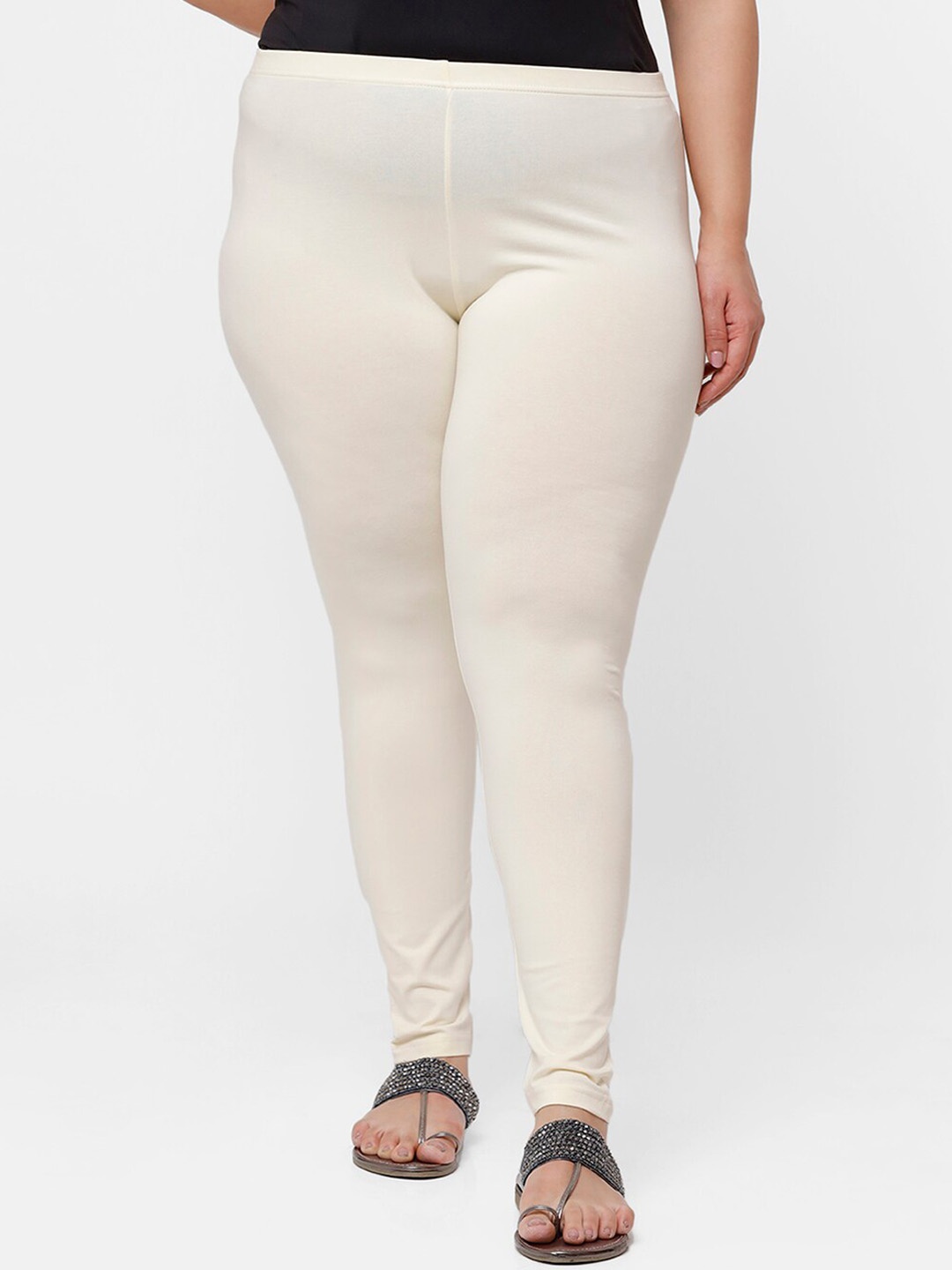 

De Moza Women Cream-Coloured Solid Ankle-Length Leggings